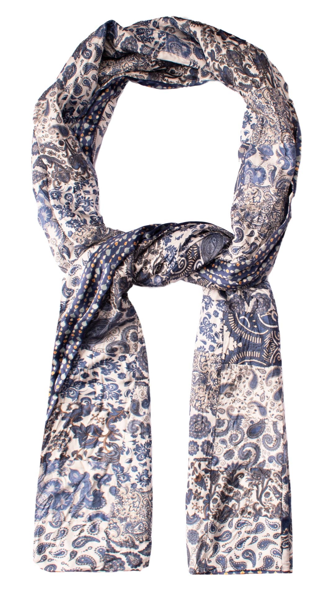 Sciarpa di Seta Bianca Micro Mosaico Vintage Patchwork Paisley Celeste Beige S705 Made in Italy Graffeo Cravatte Anello