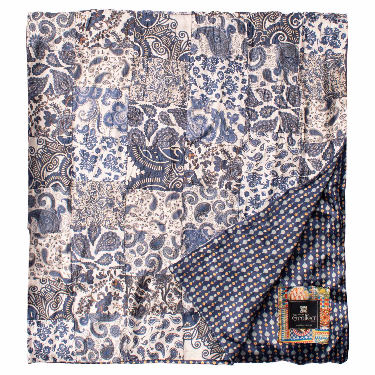 Sciarpa di Seta Bianca Micro Mosaico Vintage Patchwork Paisley Celeste Beige S705 Made in Italy Graffeo Cravatte Dettaglio