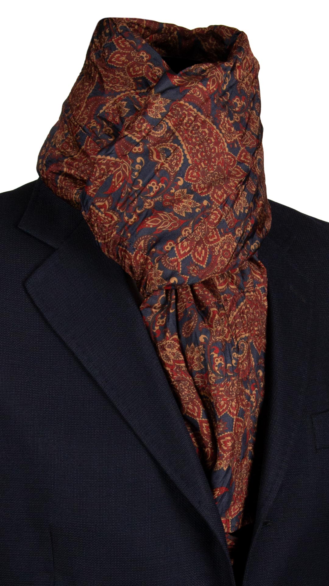 Sciarpa di Seta Blu Bordeaux Micro Mosaico Vintage Patchwork Paisley Multicolor S751 Made in Italy Graffeo Cravatte