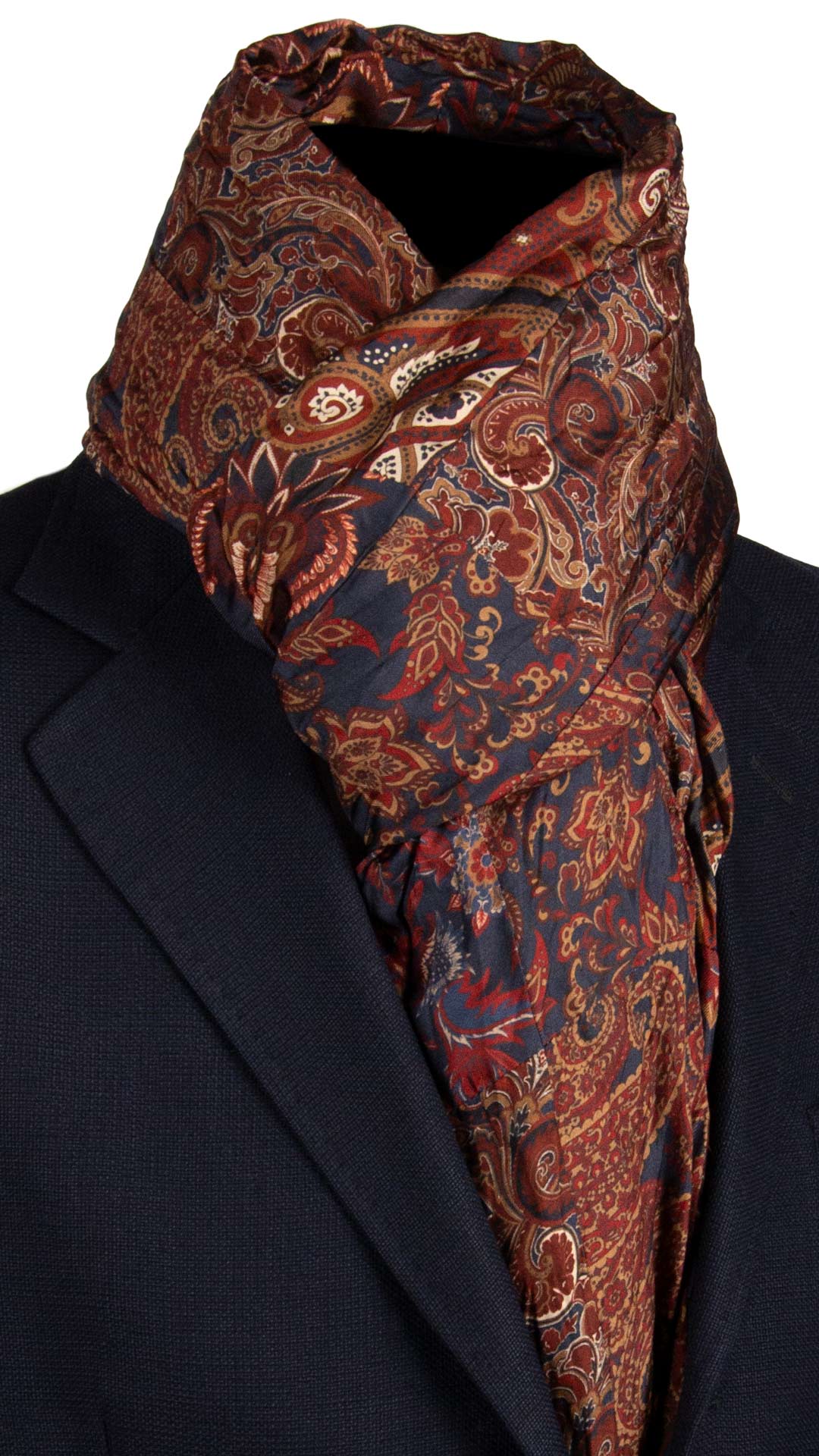 Sciarpa di Seta Blu Bordeaux Vintage Patchwork Paisley Multicolor S747 Made in Italy Graffeo Cravatte