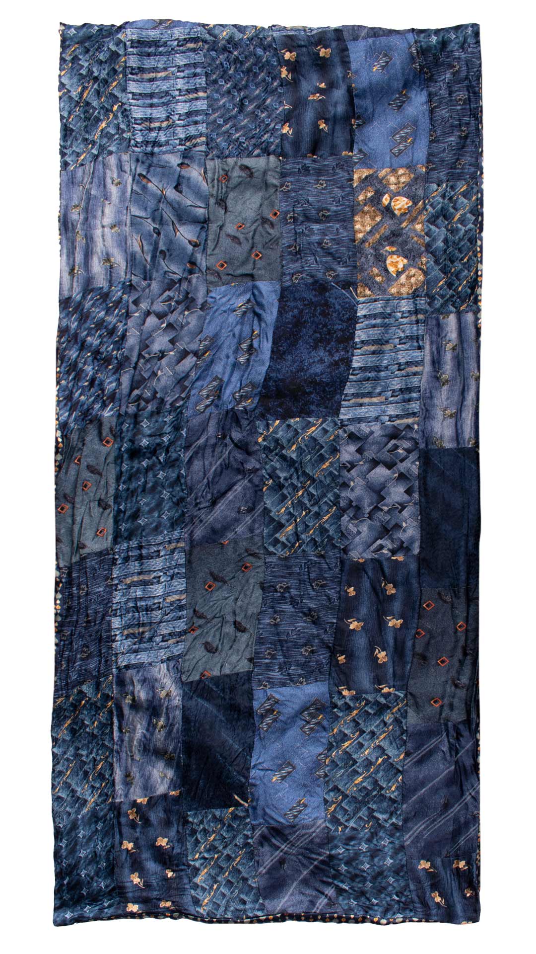 Sciarpa di Seta Blu Vintage Patchwork Fantasia Multicolor S762 Made in Italy Graffeo Cravatte Intera