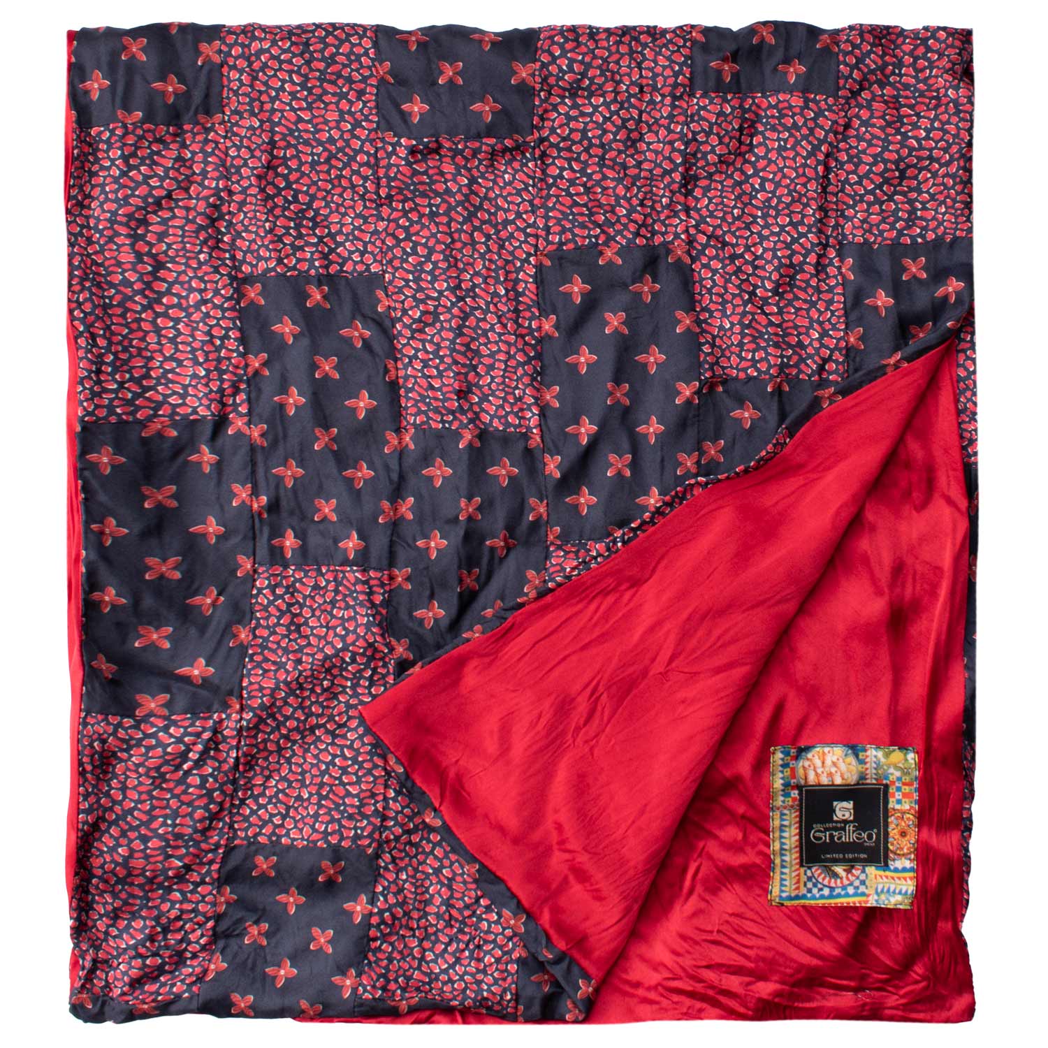 Sciarpa-di-Seta-Blu-Vintage-Patchwork-Fantasia-Rossa-Bianca- S644
Dettaglio