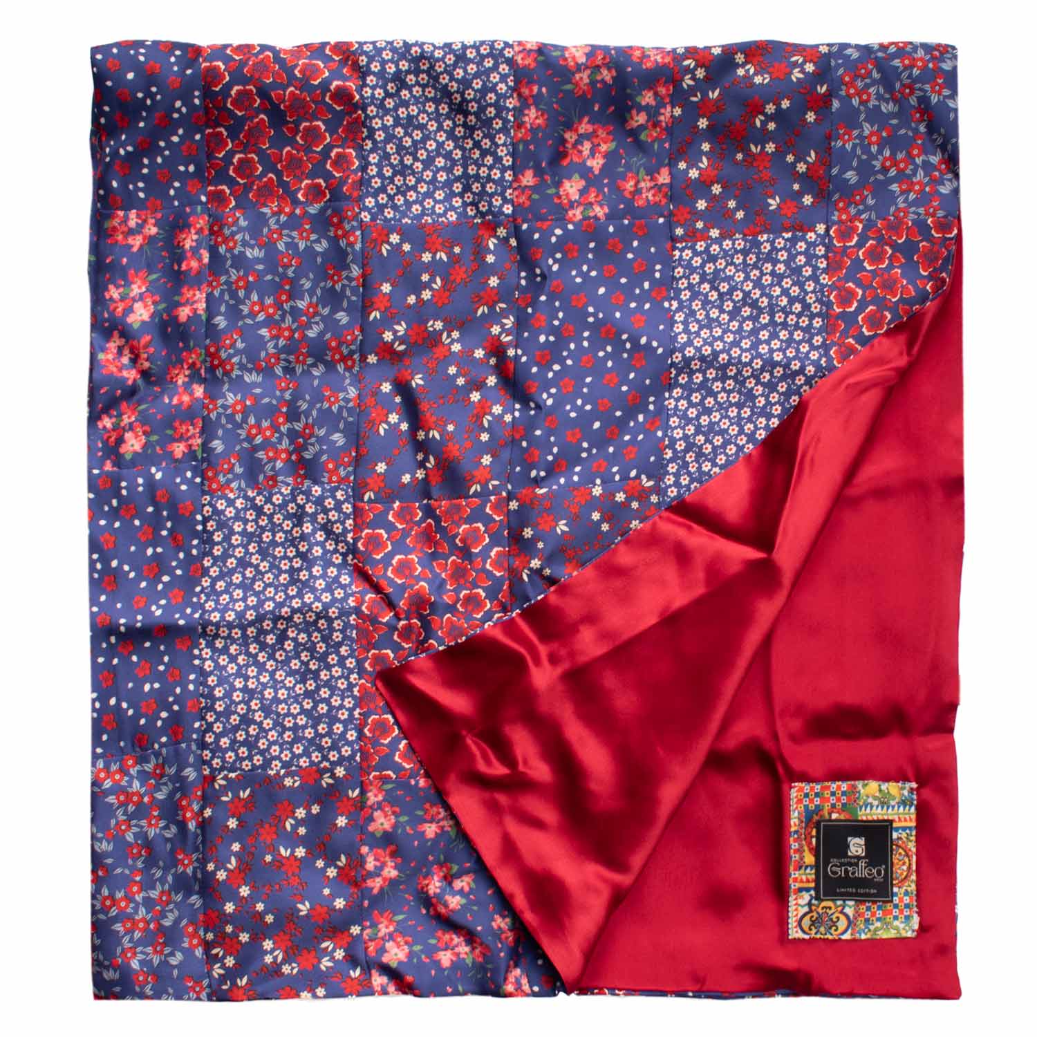 Sciarpa di Seta Bluette Patchwork a Fantasia Floreale Multicolor Made in Italy Graffeo Cravatte