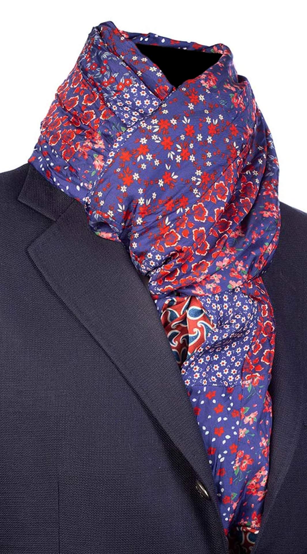 Sciarpa di Seta Bluette Patchwork a Fantasia Floreale Multicolor Made in Italy Graffeo Cravatte