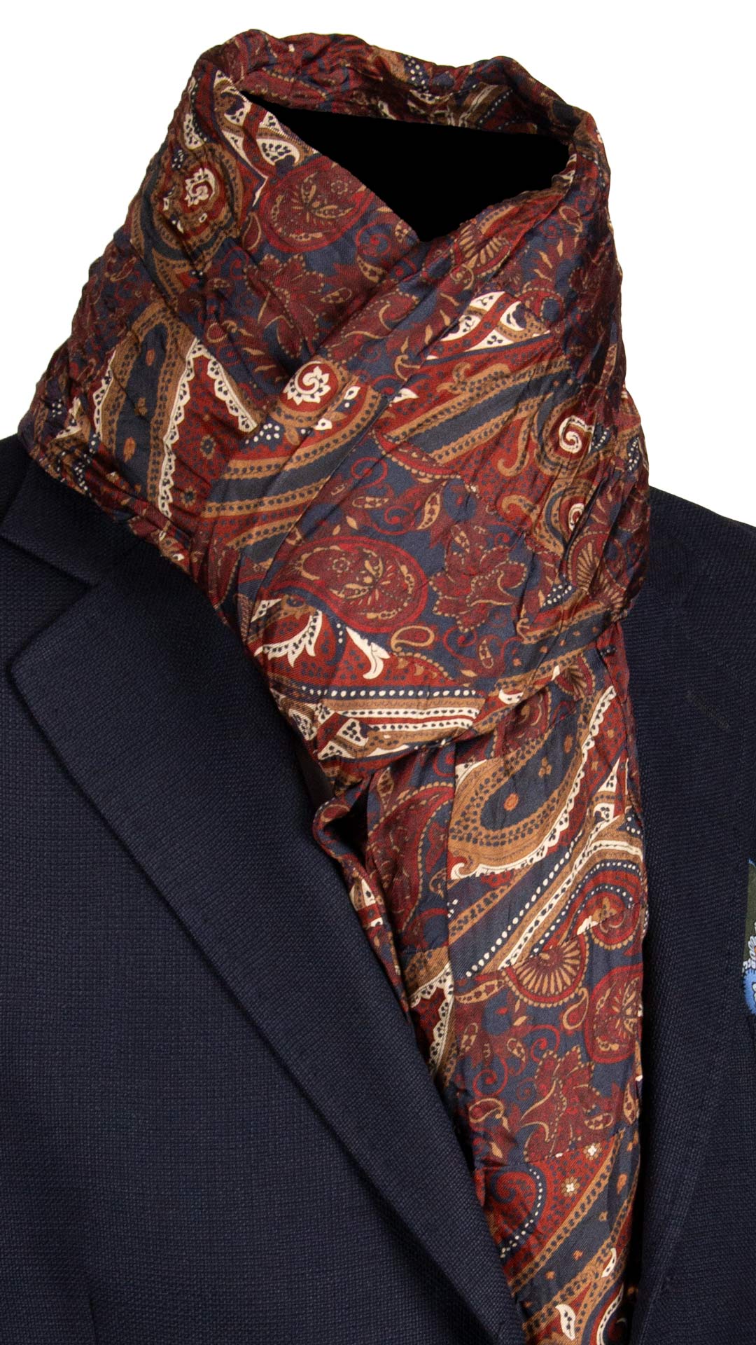 Sciarpa di Seta Bordeaux Blu Marrone Micro Mosaico Vintage Patchwork Paisley Multicolor S703 Made in Italy Graffeo Cravatte