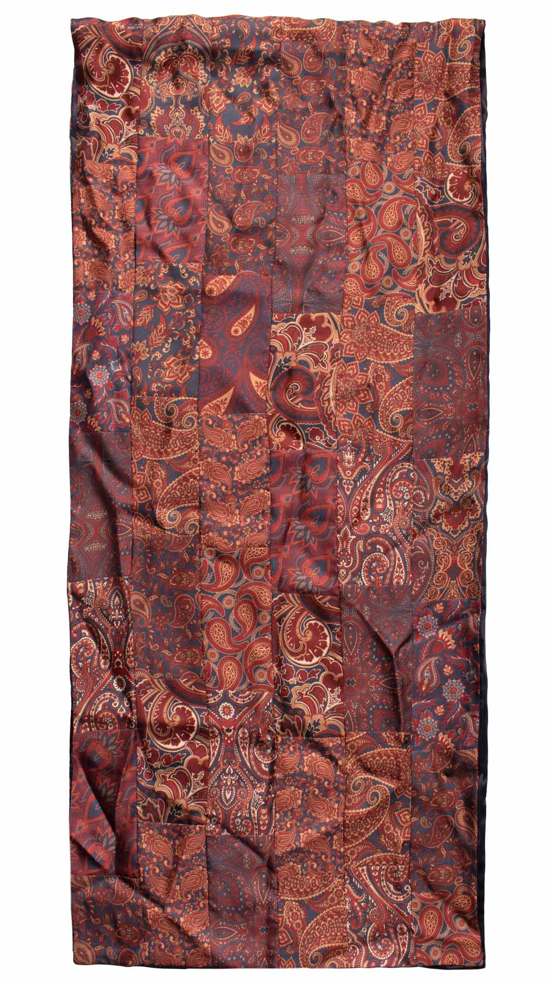 Sciarpa di Seta Bordeaux Blu Marrone Patchwork Paisley Multicolor Made in Italy Graffeo Cravatte Intera