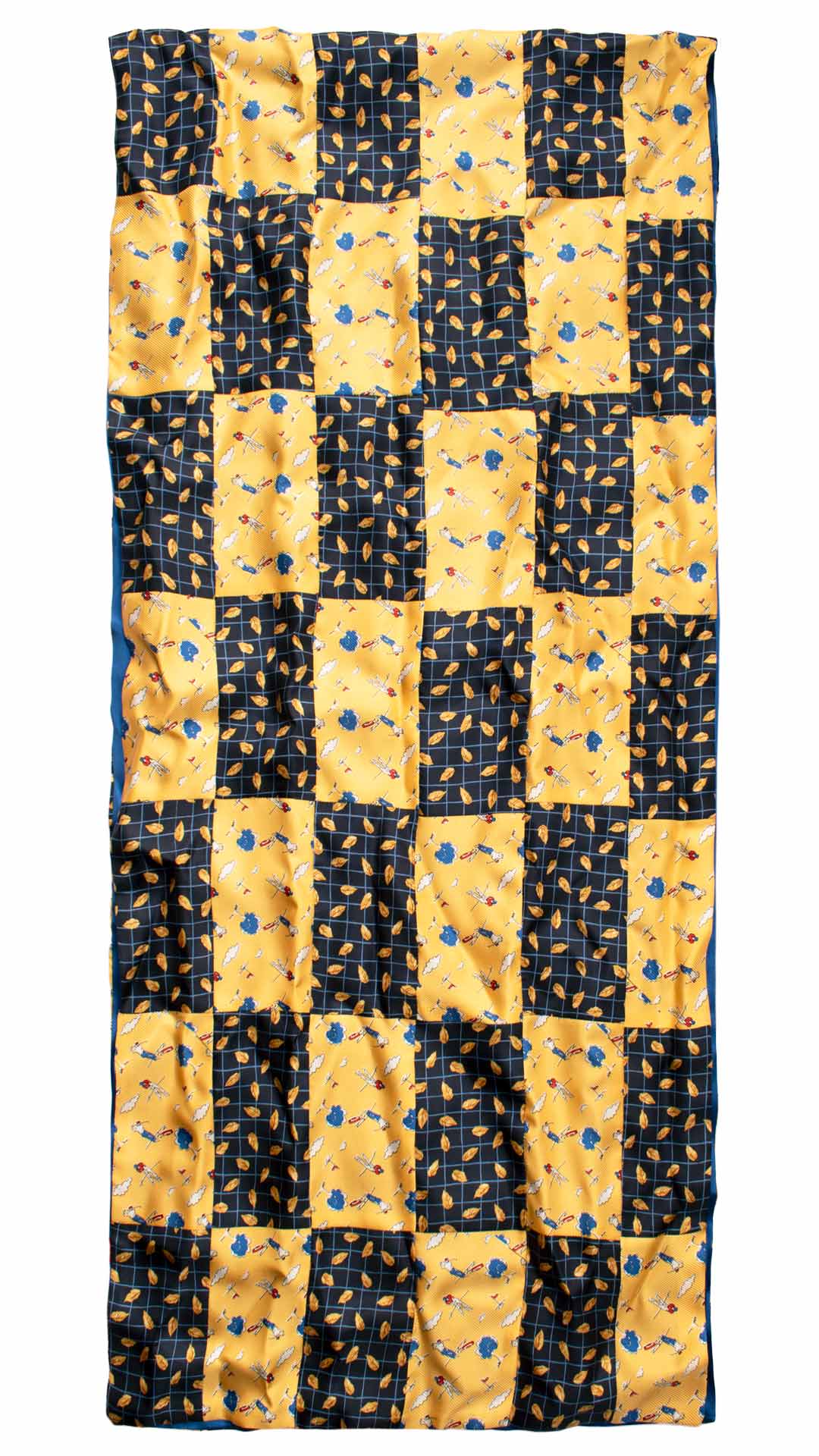 Sciarpa di Seta Gialla Blu Vintage Patchwork Fantasia Multicolor Made in italy Graffeo Cravatte Intera