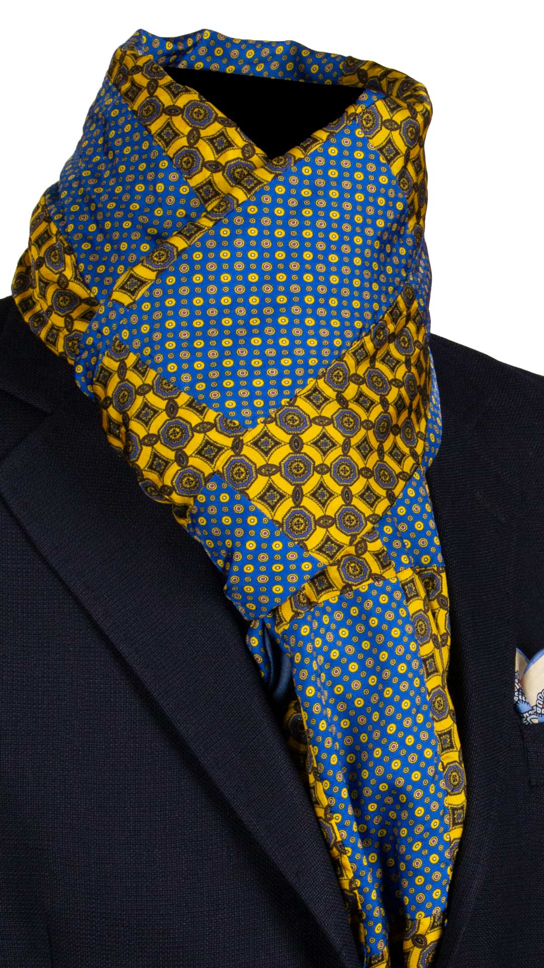 Sciarpa-di-Seta-Gialla-Bluette-Vintage-Patchwork-Fantasia- S667