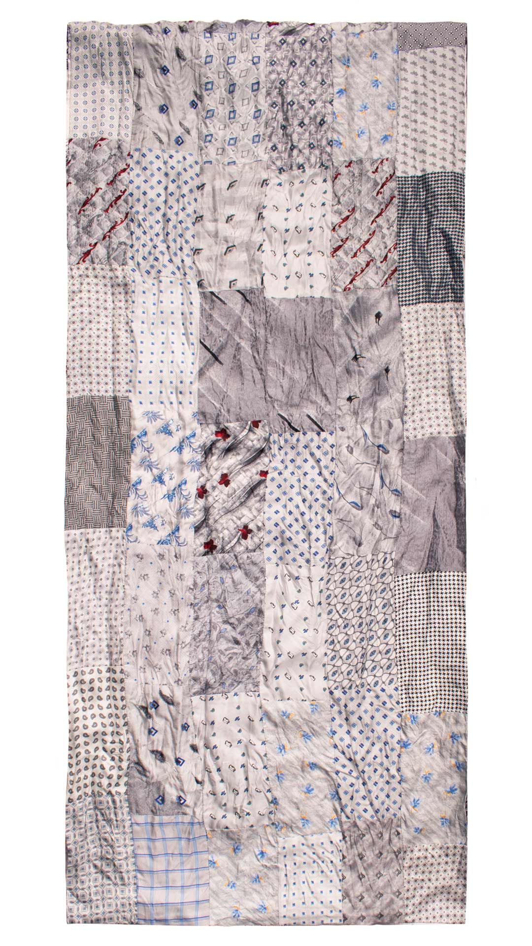 Sciarpa di Seta Grigia Argento Vintage Patchwork Fantasia Multicolor S729 Made in Italy Graffeo Cravatte Intera