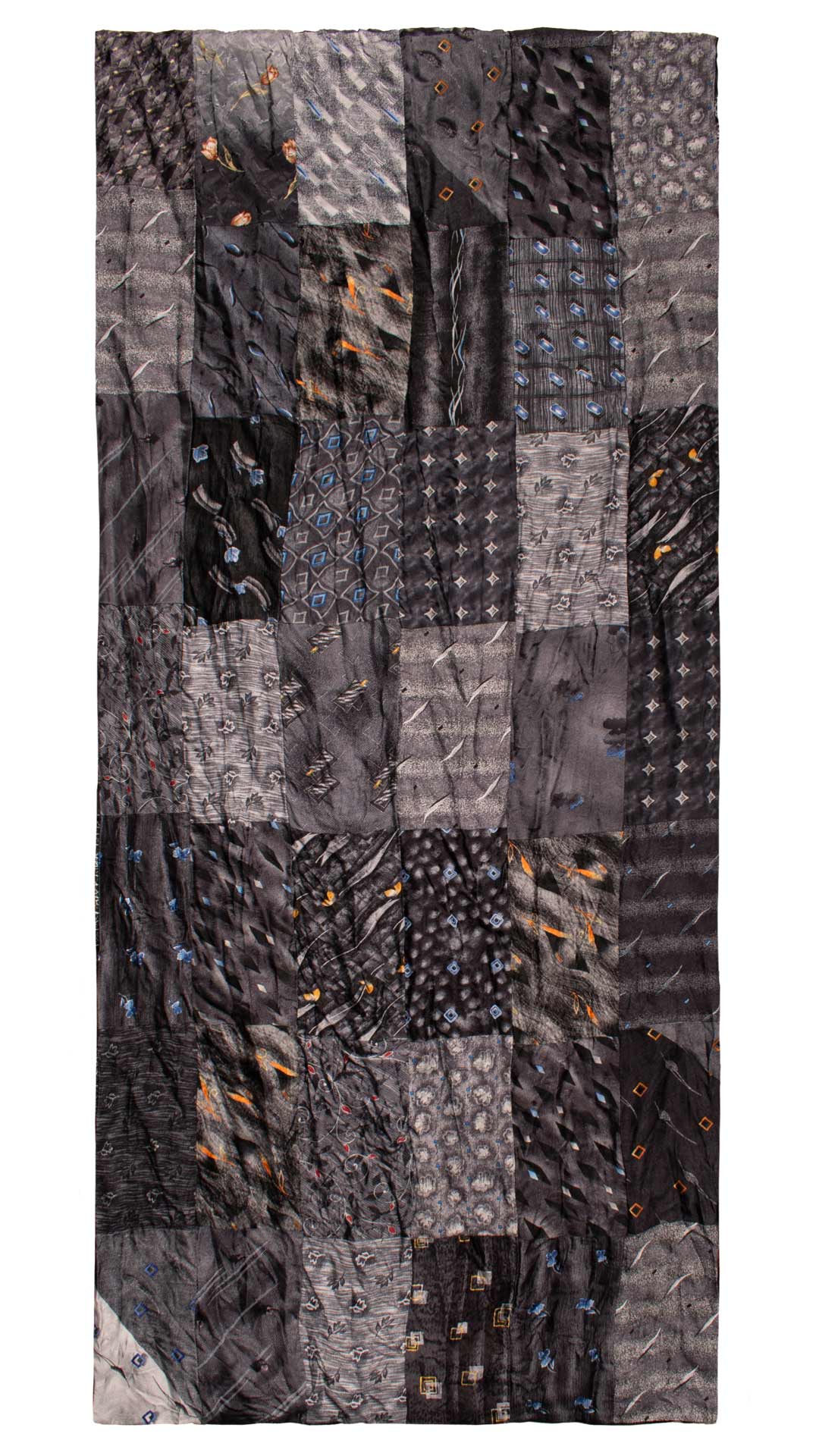 Sciarpa di Seta Grigia Nera Vintage Patchwork Fantasia Multicolor S730 Made in Italy Graffeo Cravatte Intera