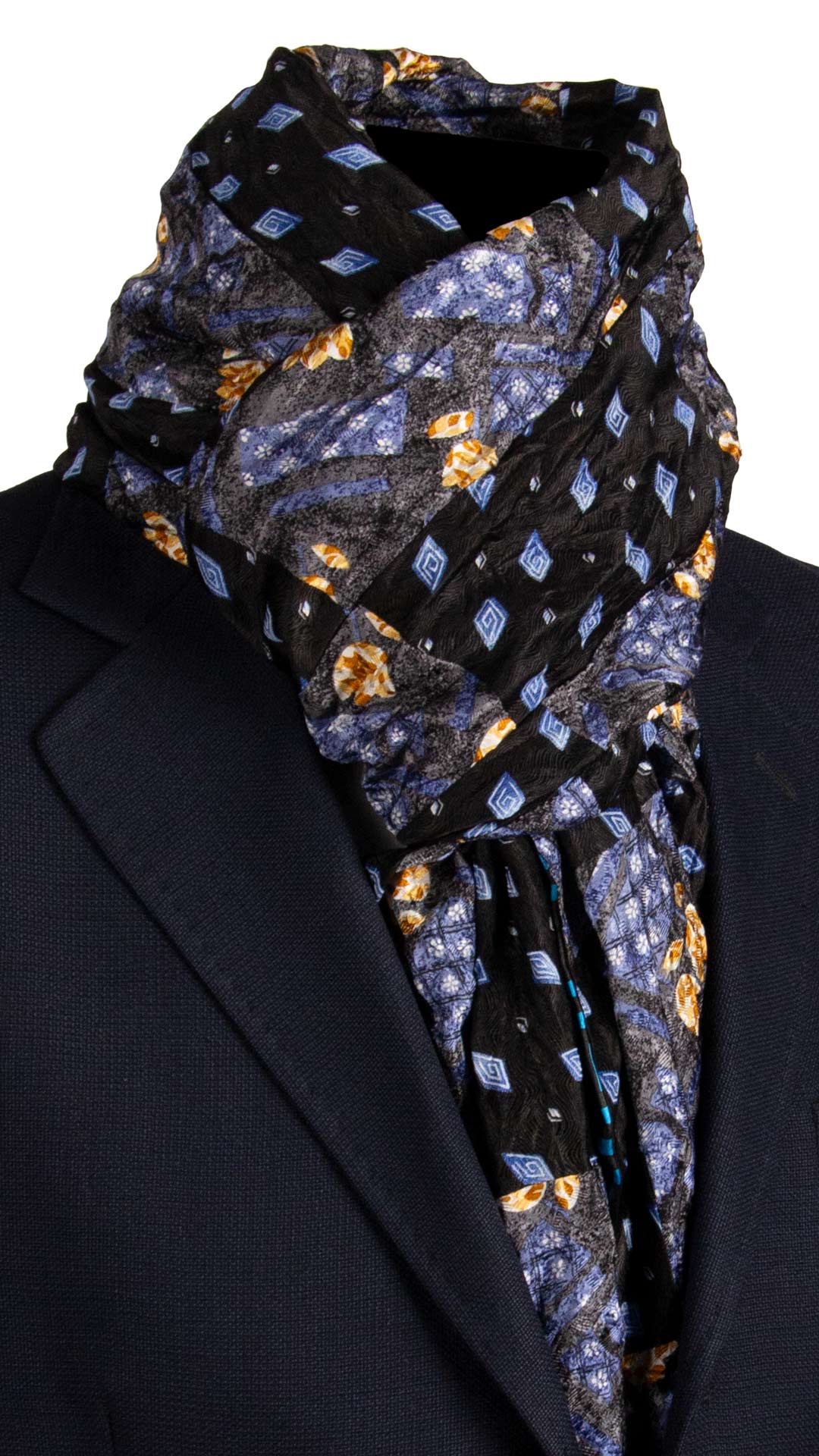 Sciarpa di Seta Grigia Nera Vintage Patchwork Fantasia Multicolor S733 Made in Italy Graffeo Cravatte