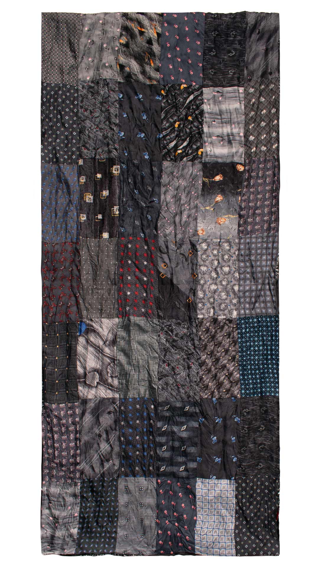 Sciarpa di Seta Grigio Nero Vintage Patchwork Fantasia Multicolor S752 Made in Italy Graffeo Cravatte Intera