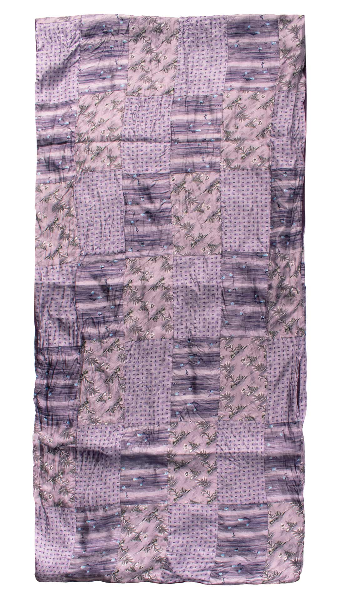 Sciarpa di Seta Lilla Vintage Patchwork Fantasia Grigio Celeste S766 Made in Italy Graffeo Cravatte Intera