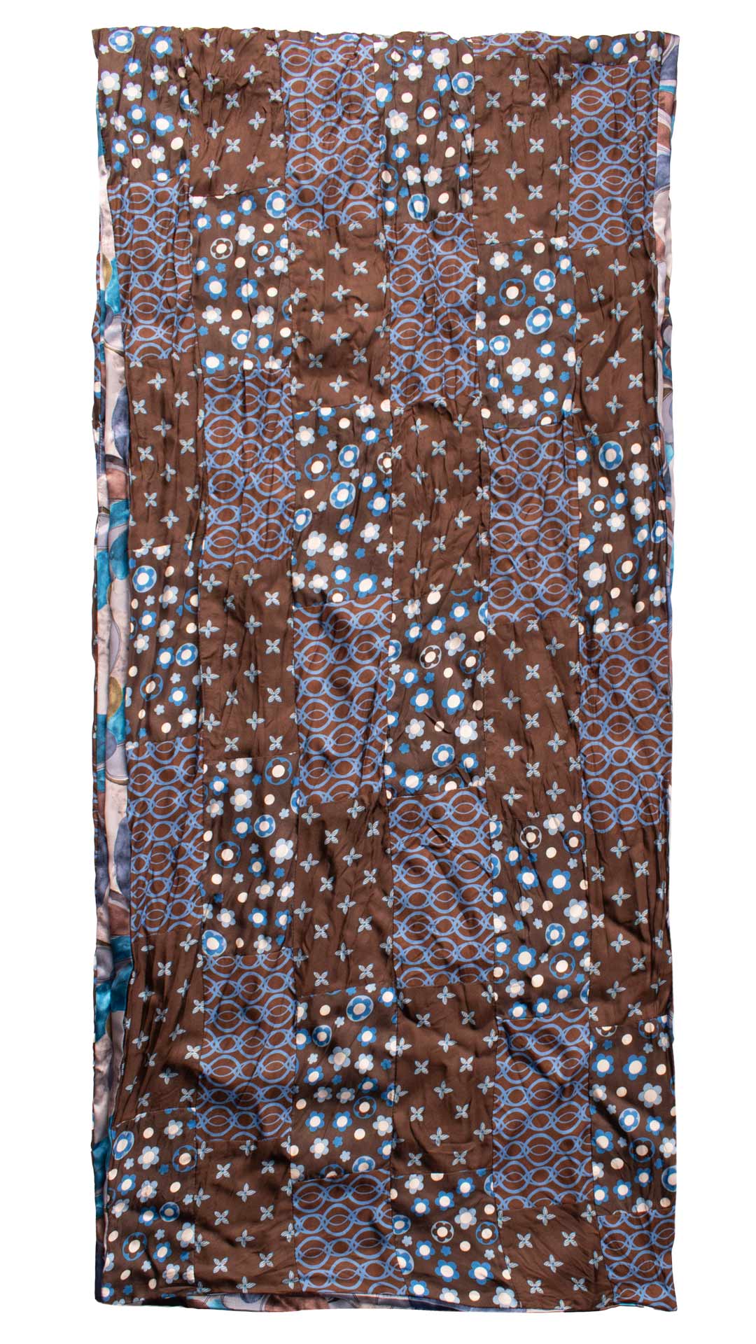 Sciarpa-di-Seta-Marrone-Vintage-Patchwork-Fantasia-Celeste-Bianca- S642
Intera