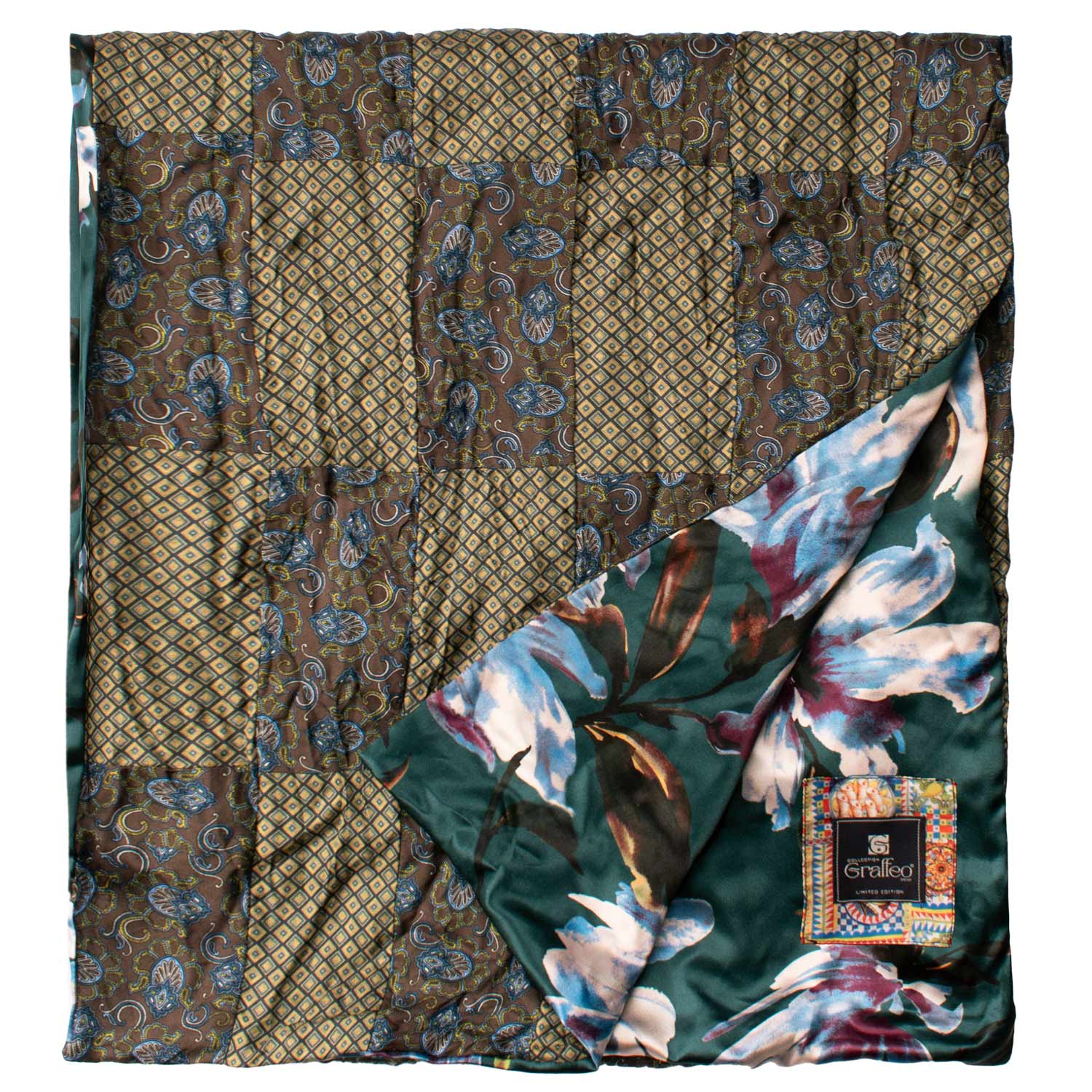 Sciarpa-di-Seta-Marrone-Vintage-Patchwork-Fantasia-Gialla-Celeste- S640
Dettaglio