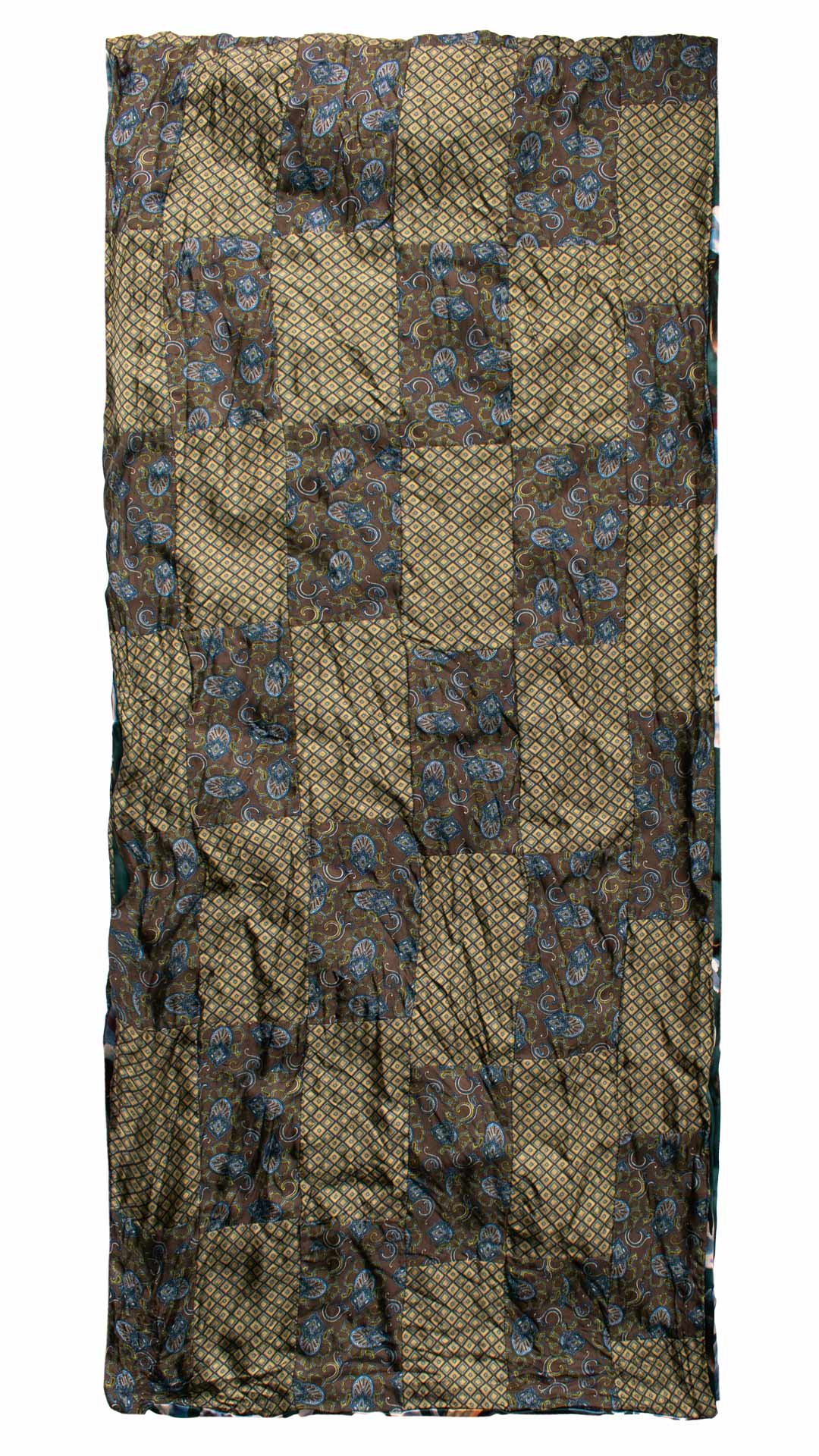 Sciarpa-di-Seta-Marrone-Vintage-Patchwork-Fantasia-Gialla-Celeste- S640
Intera