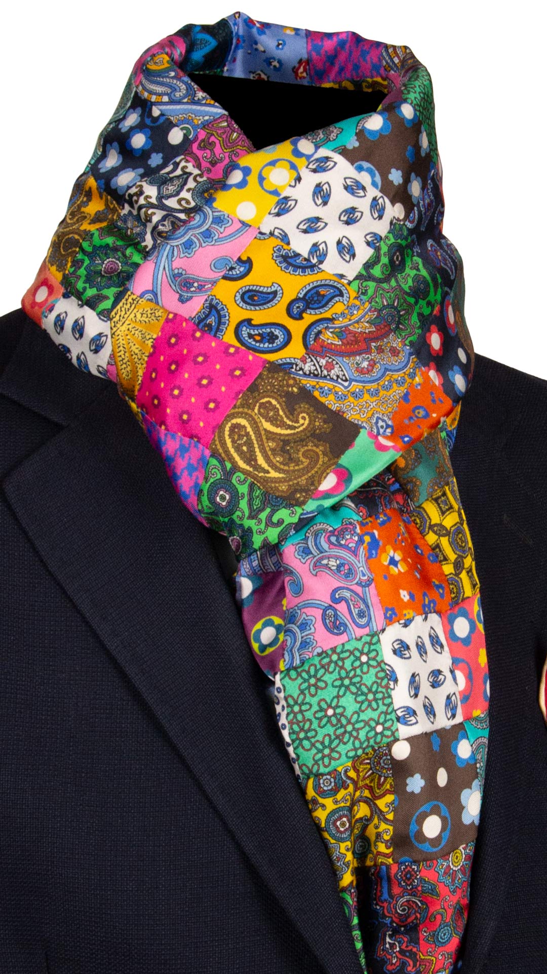 Sciarpa di Seta Micro Mosaico Vintage Patchwork Fantasia Multicolor S757 Made in Italy Graffeo Cravatte