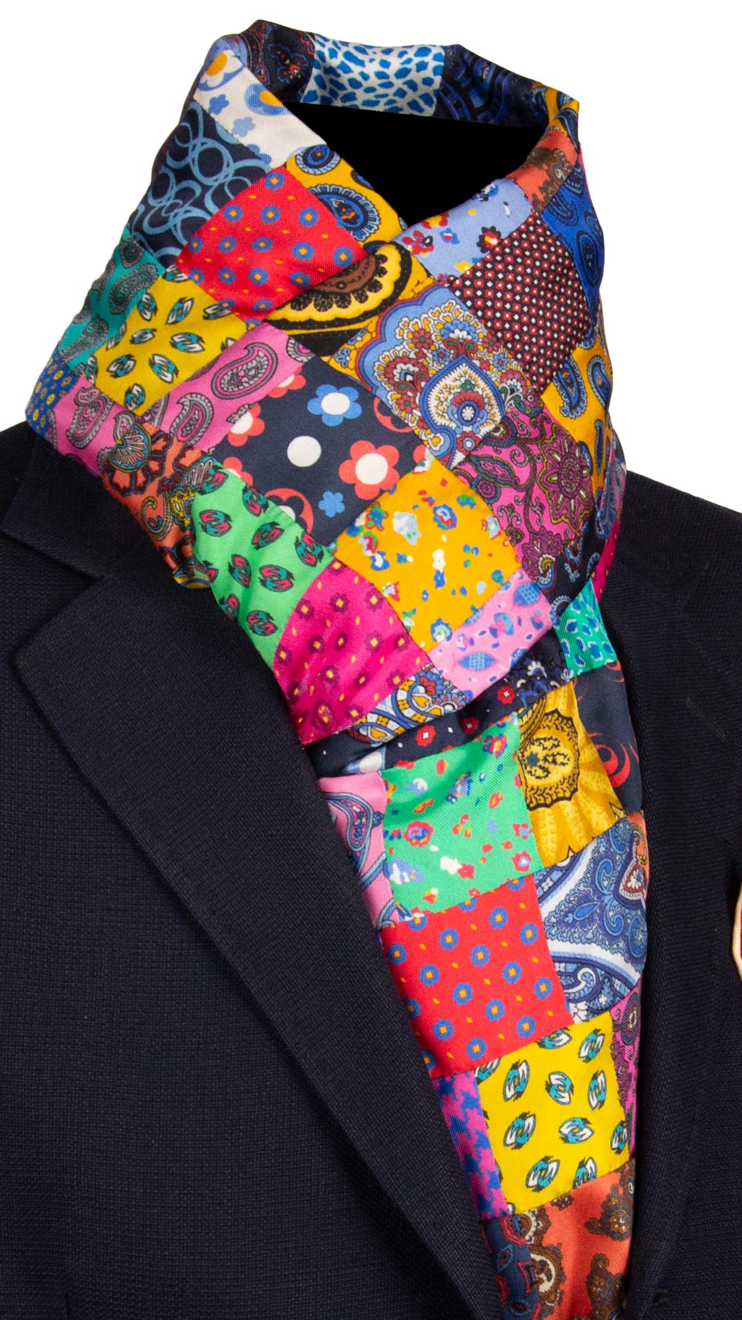Sciarpa di Seta Micro Mosaico Vintage Patchwork Fantasia Multicolor S758 Made in Italy Graffeo Cravatte