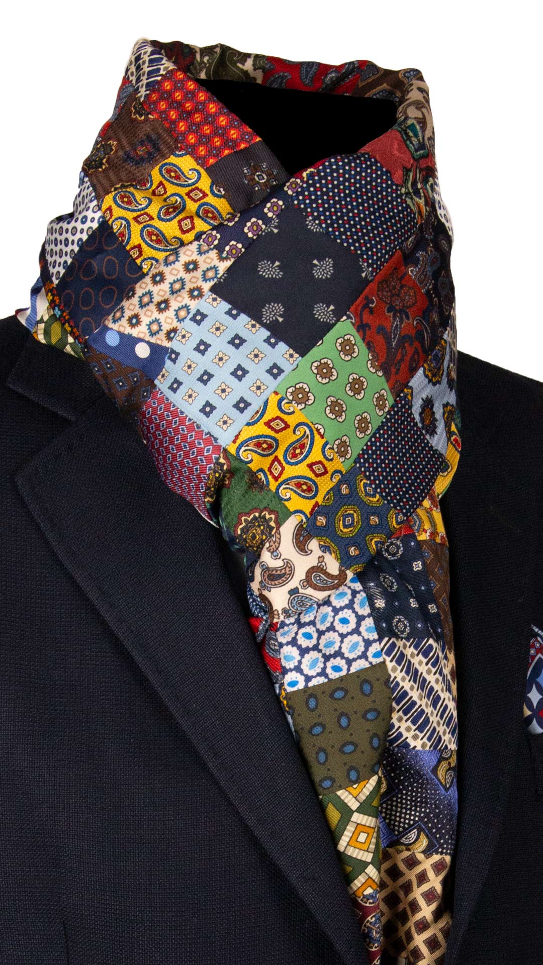 Sciarpa di Seta Micro Mosaico Vintage Patchwork Fantasia Multicolor S775 Made in Italy Graffeo Cravatte