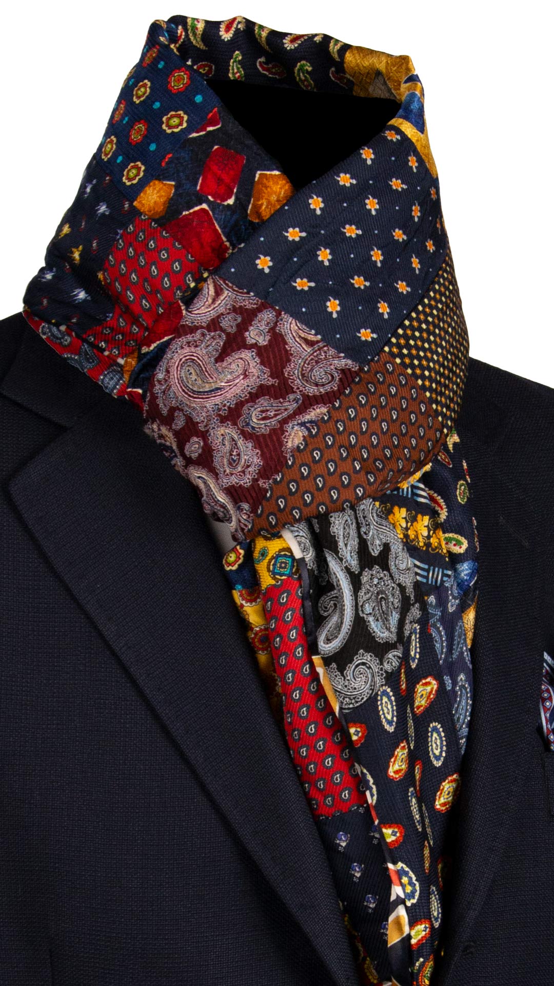 Sciarpa di Seta Vintage Patchwork Fantasia Multicolor S770 Made in Italy Graffeo Cravatte