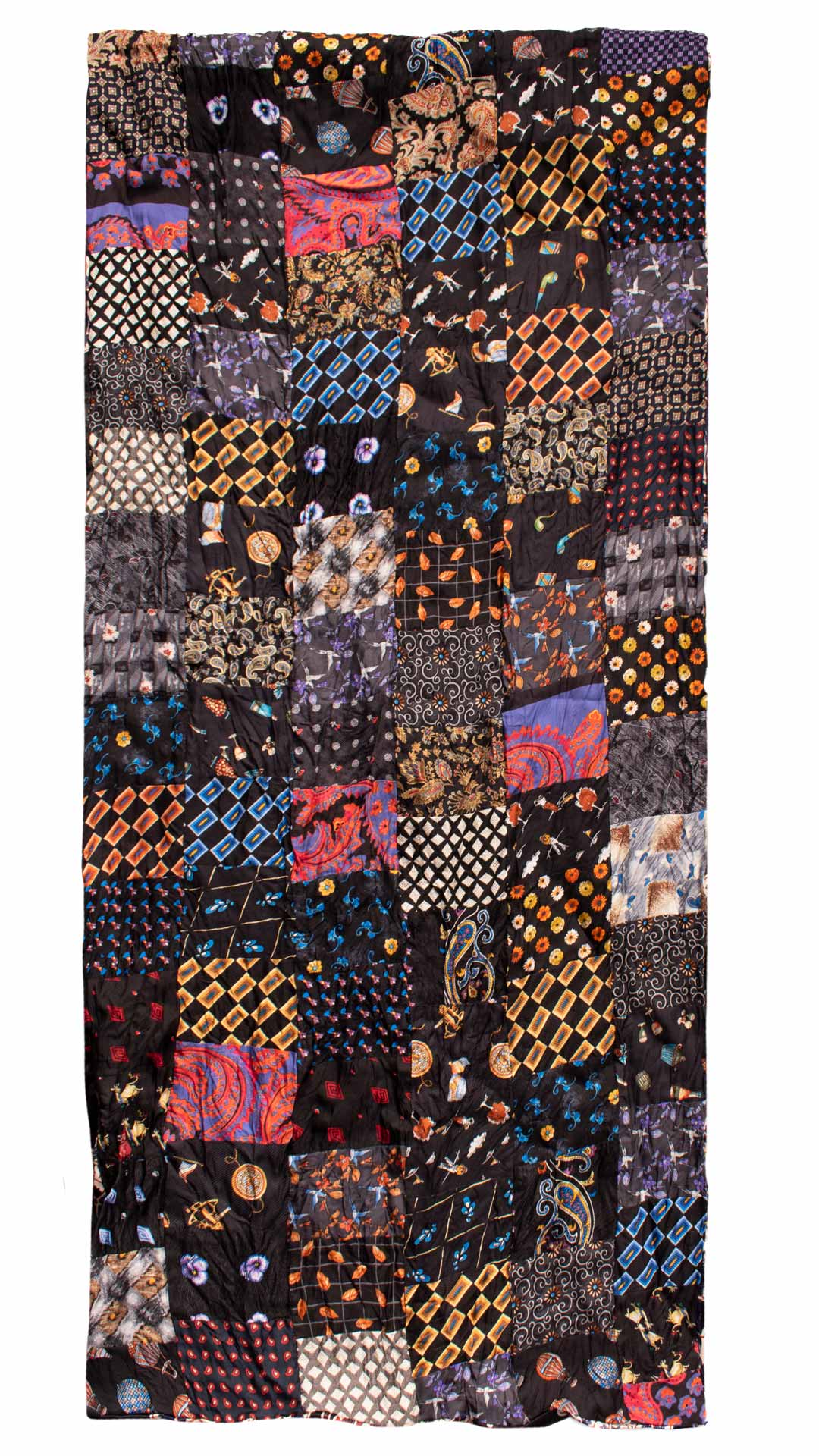 Sciarpa di Seta Nera Micro Mosaico Vintage Patchwork Fantasia Multicolor S718 Made in Italy Graffeo Cravatte Intera