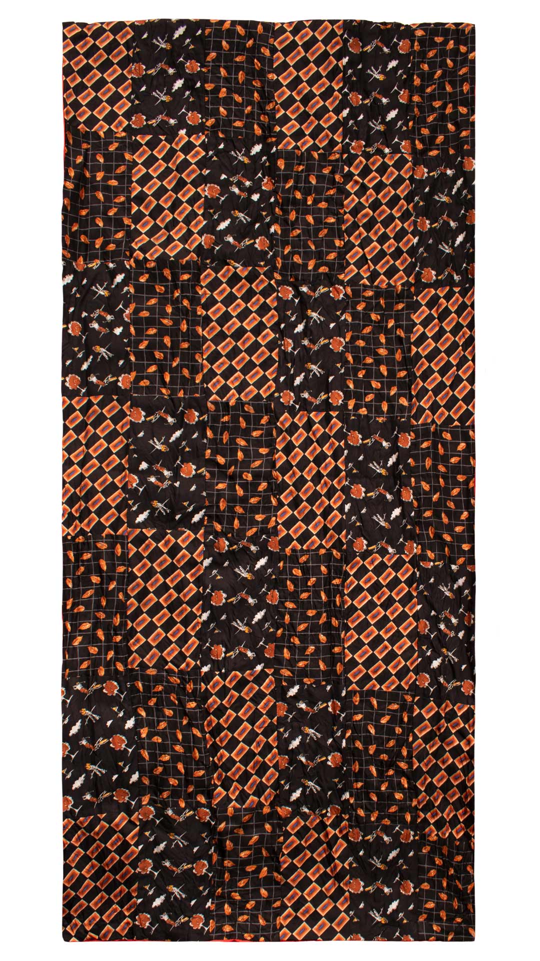 Sciarpa di Seta Nera Vintage Patchwork Fantasia Multicolor S735 Made in Italy Graffeo Cravatte Intera