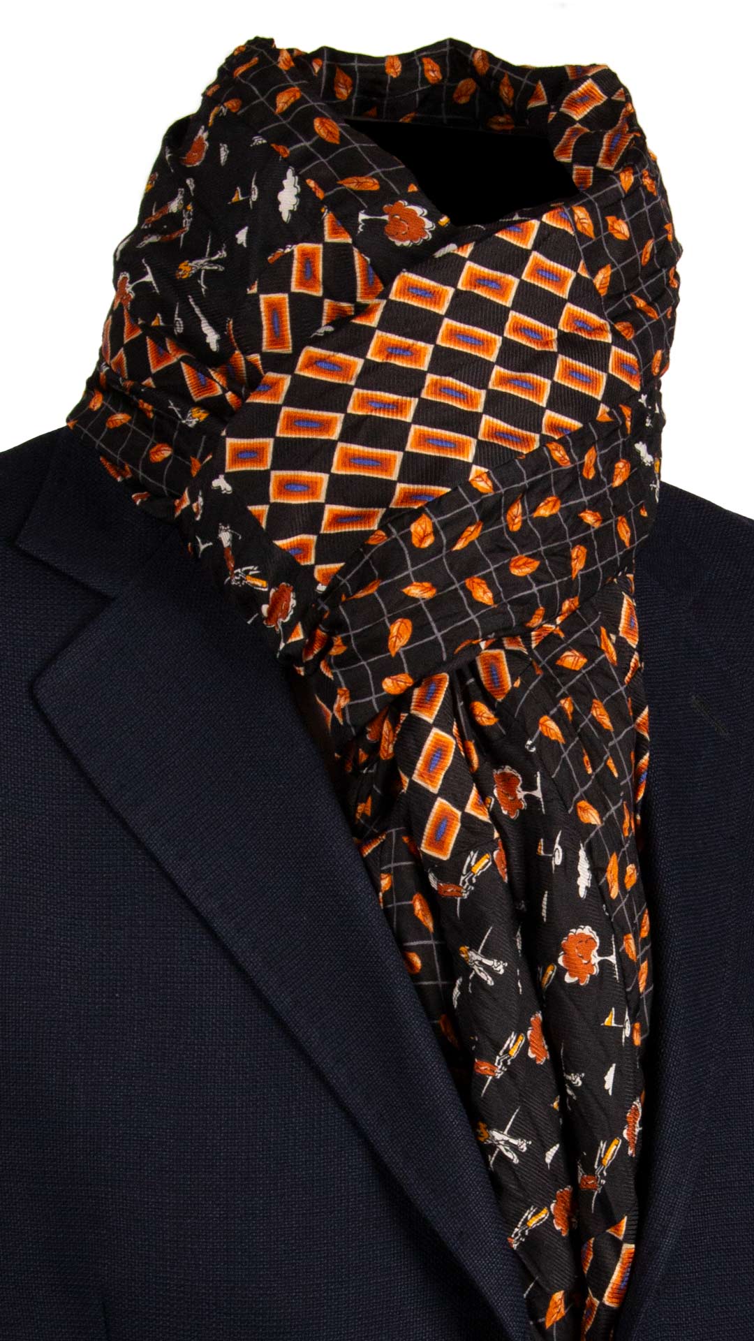 Sciarpa di Seta Nera Vintage Patchwork Fantasia Multicolor S735 Made in Italy Graffeo Cravatte