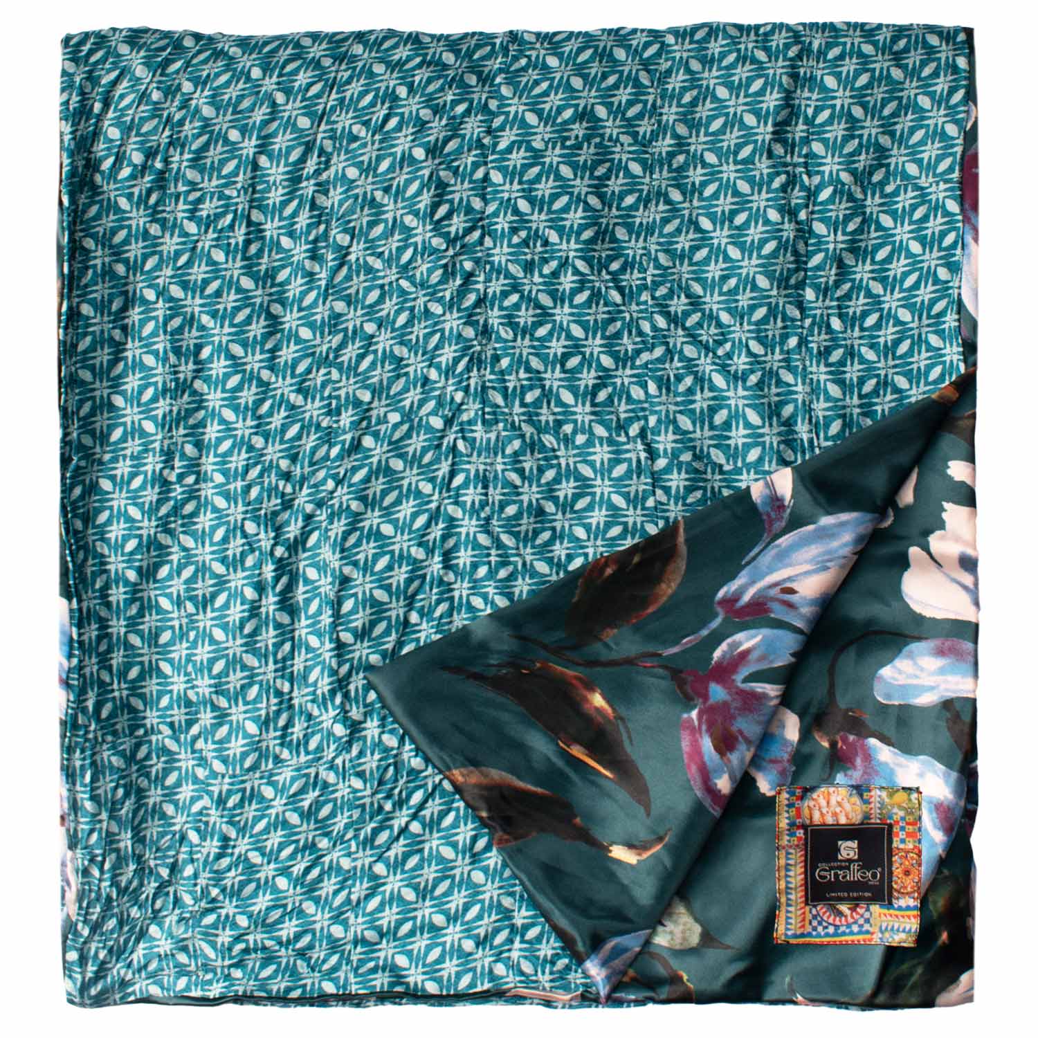 Sciarpa di Seta Ottanio Vintage Patchwork Fantasia Verde Acqua S769 Made in Italy Graffeo Cravatte Retro