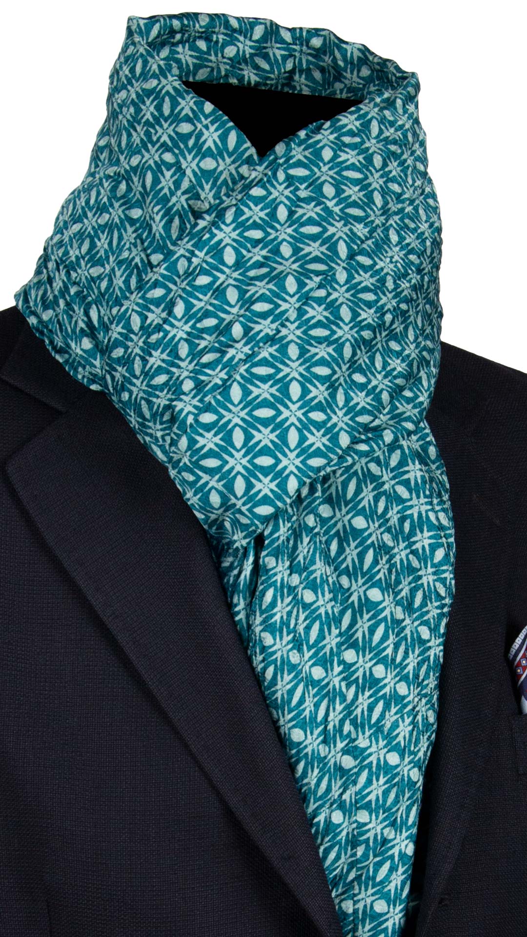 Sciarpa di Seta Ottanio Vintage Patchwork Fantasia Verde Acqua S769 Made in Italy Graffeo Cravatte