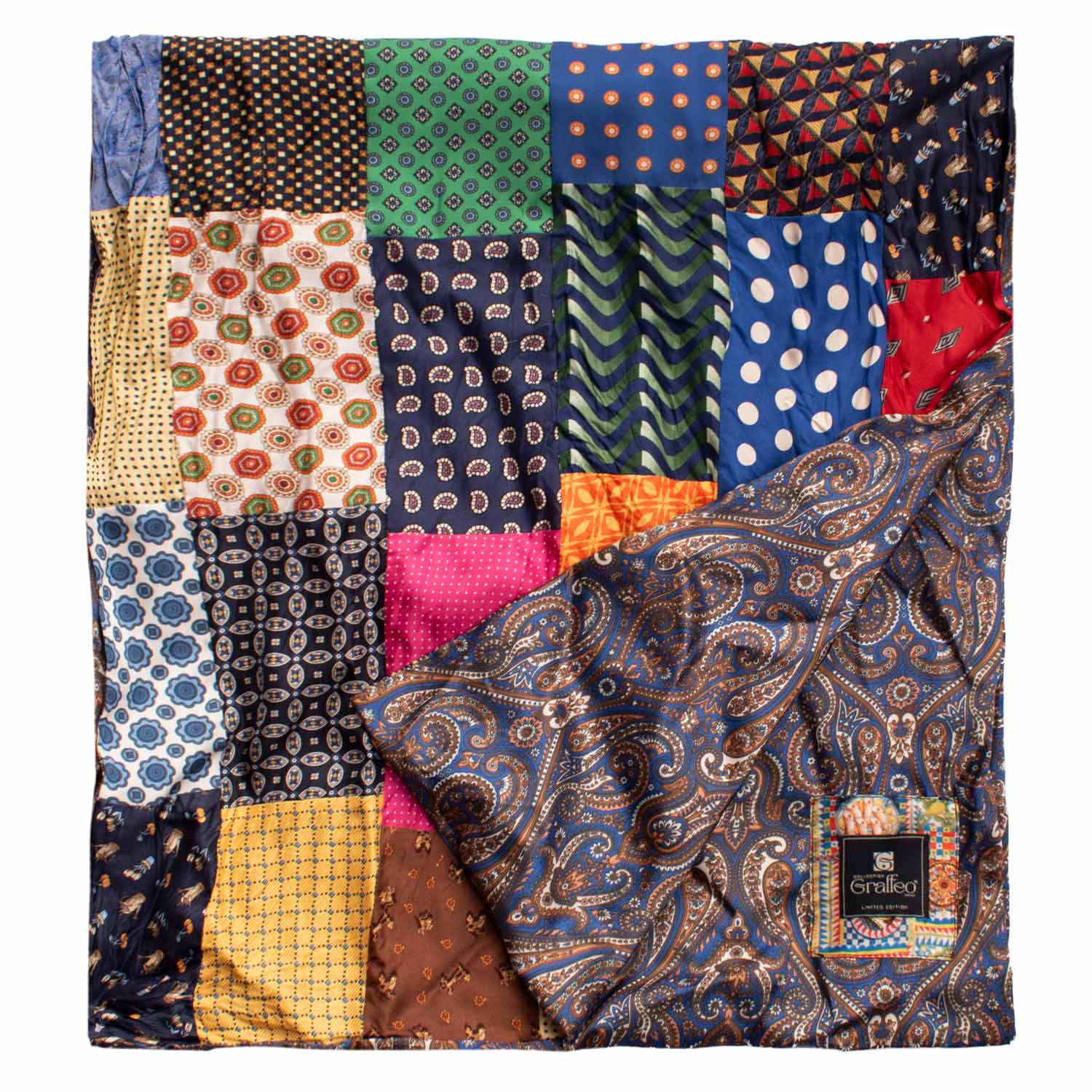 Sciarpa di Seta Patchwork Fantasia Multicolor Made in Italy Graffeo Cravatte Dettaglio