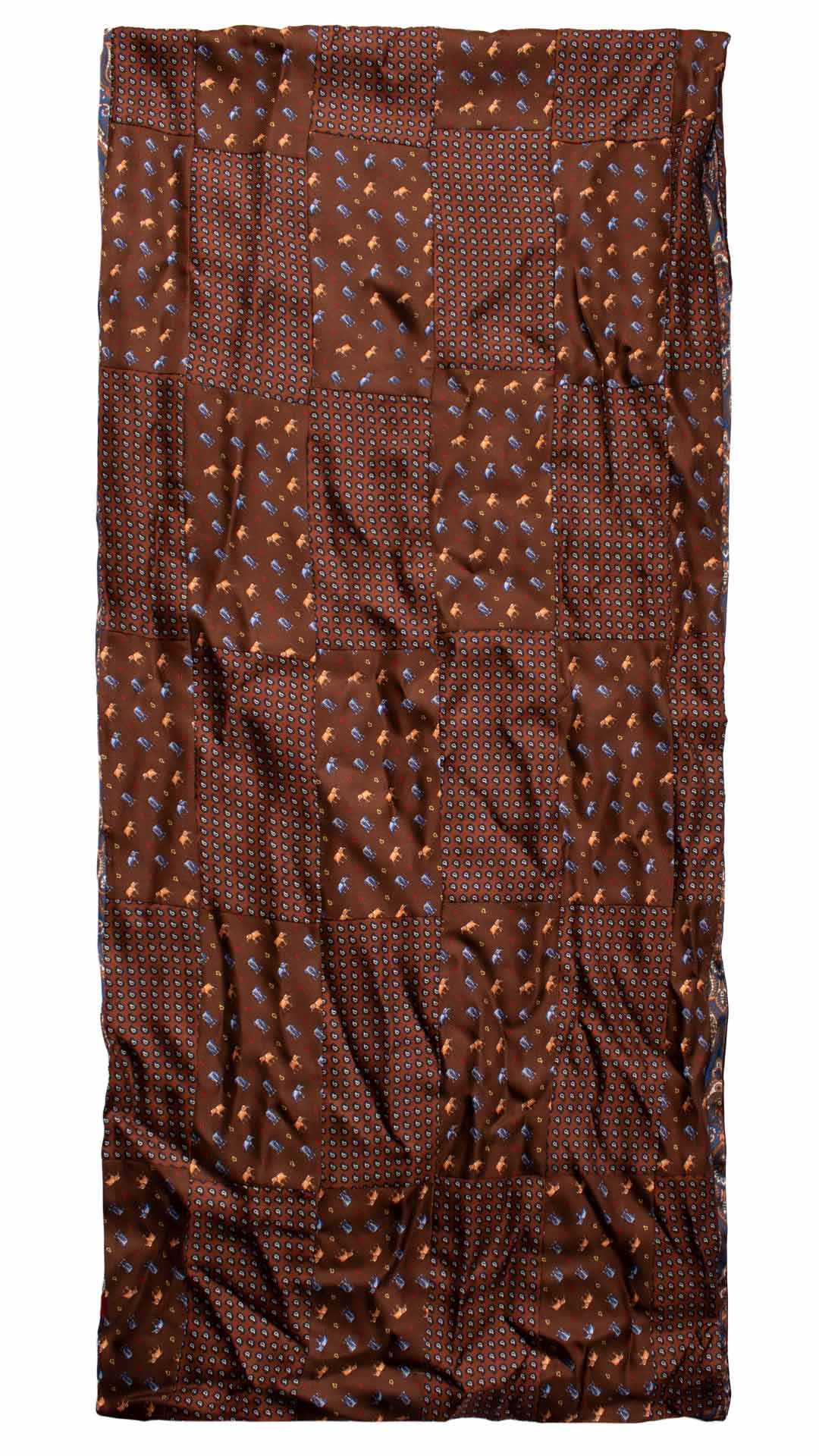 Sciarpa di Seta Patchwork Marrone Fantasia Multicolor Made in Italy Graffeo Cravatte Intera