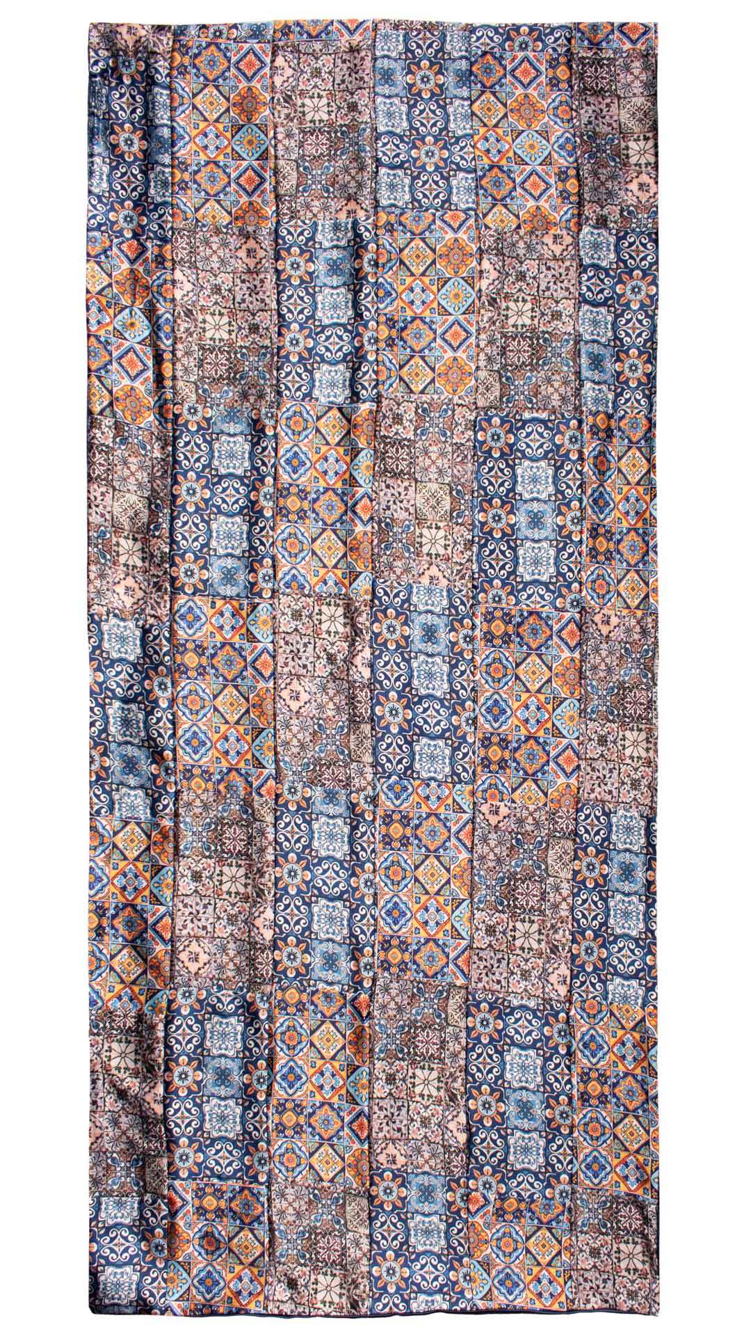 Sciarpa di Seta Raso Siciliana Vintage Patchwork con Maioliche S723 Graffeo Cravatte Made in Italy Intera