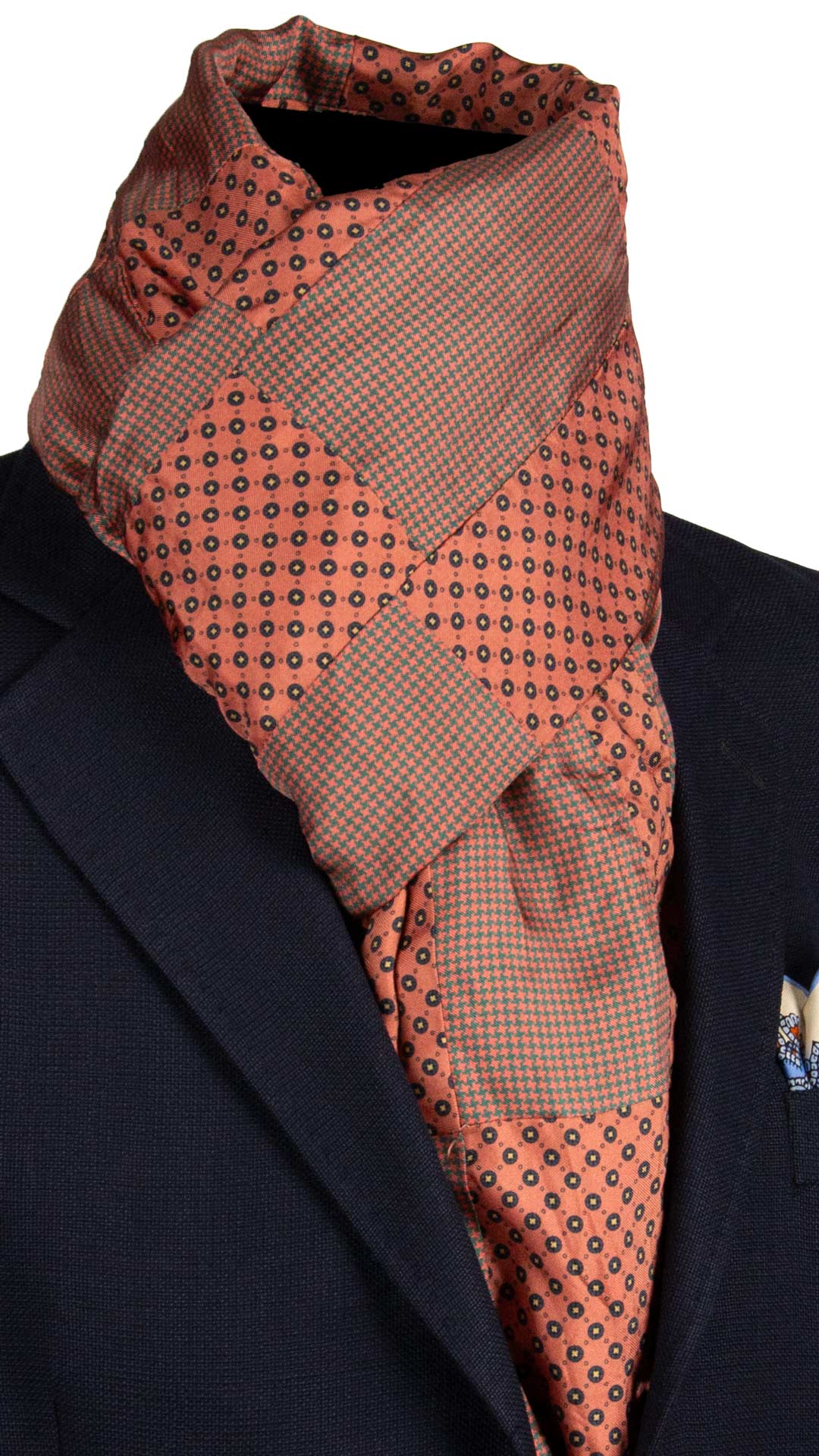 Sciarpa-di-Seta-Rosa-Antico-Verde-Vintage-Patchwork-Fantasia- S671