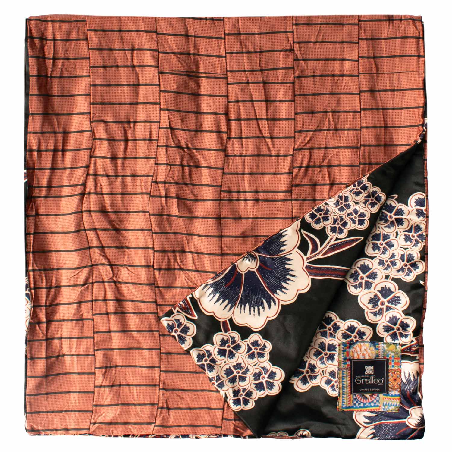 Sciarpa di Seta Rosa Antico Vintage Patchwork Fantasia Grigio Antracite S764 Made in Italy Graffeo Cravatte Retro