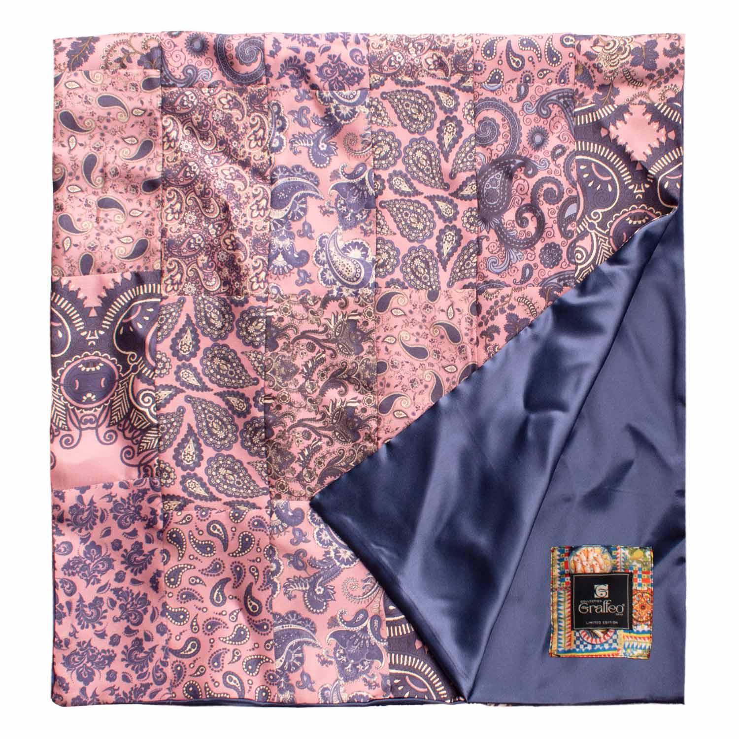 Sciarpa di Seta Rosa Patchwork a Fantasia Floreale Made in Italy Graffeo Cravatte Dettaglio