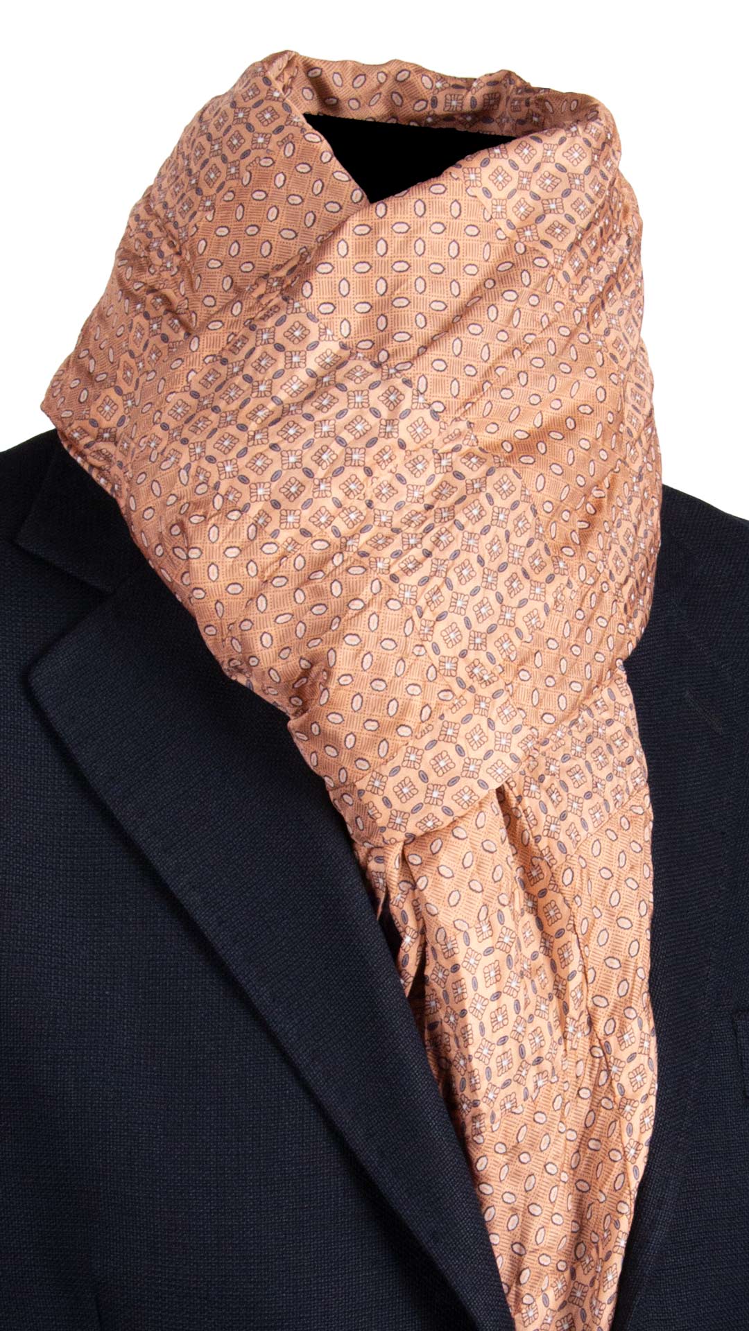 Sciarpa di Seta Rosa Salmone Micro Mosaico Vintage Patchwork Fantasia Bianco Grigio S732 Made in Italy Graffeo Cravatte