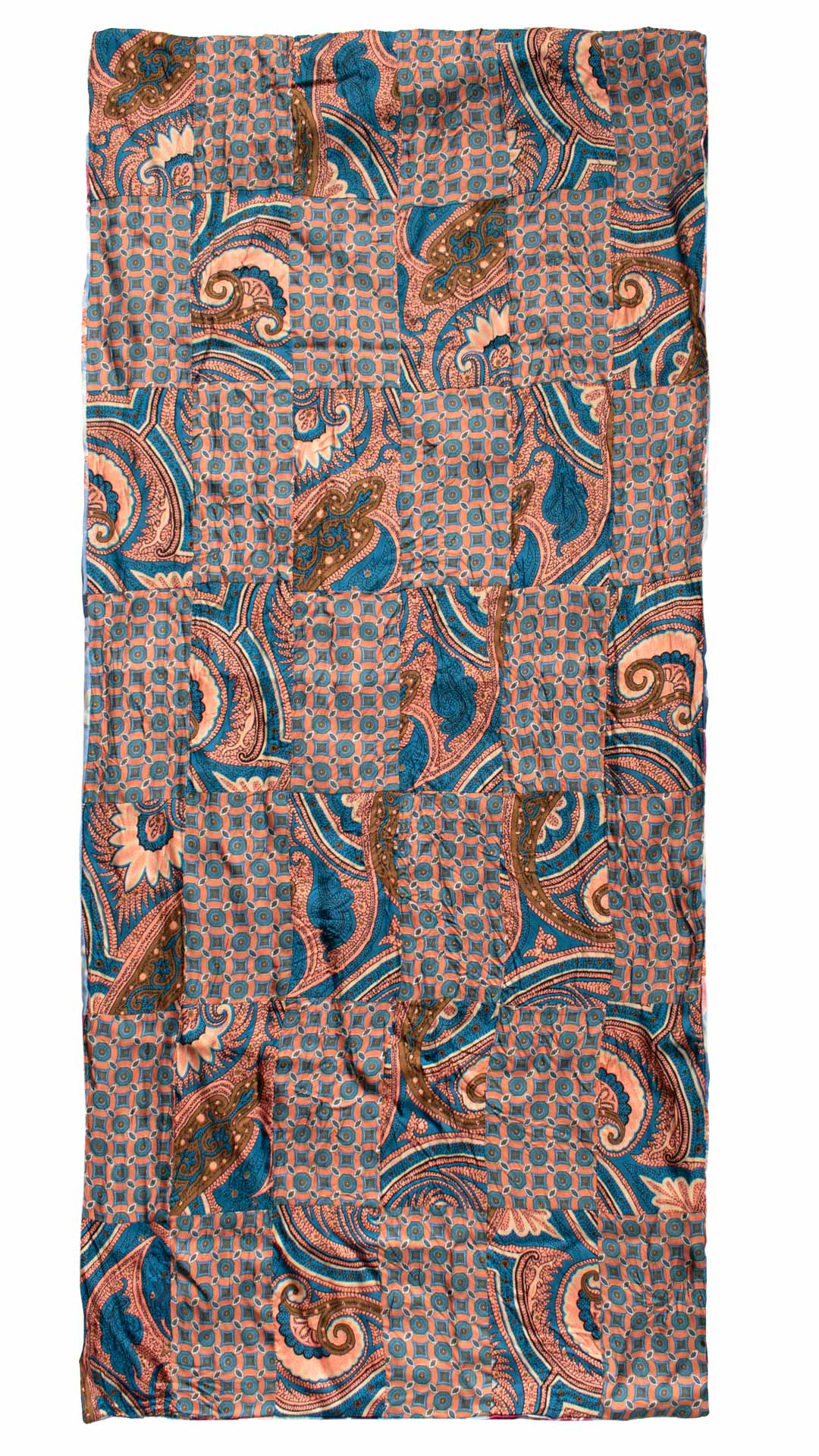 Sciarpa di Seta Rosa Salmone Vintage Patchwork Paisley Multicolor S715 Made in Italy Graffeo Cravatte Intera