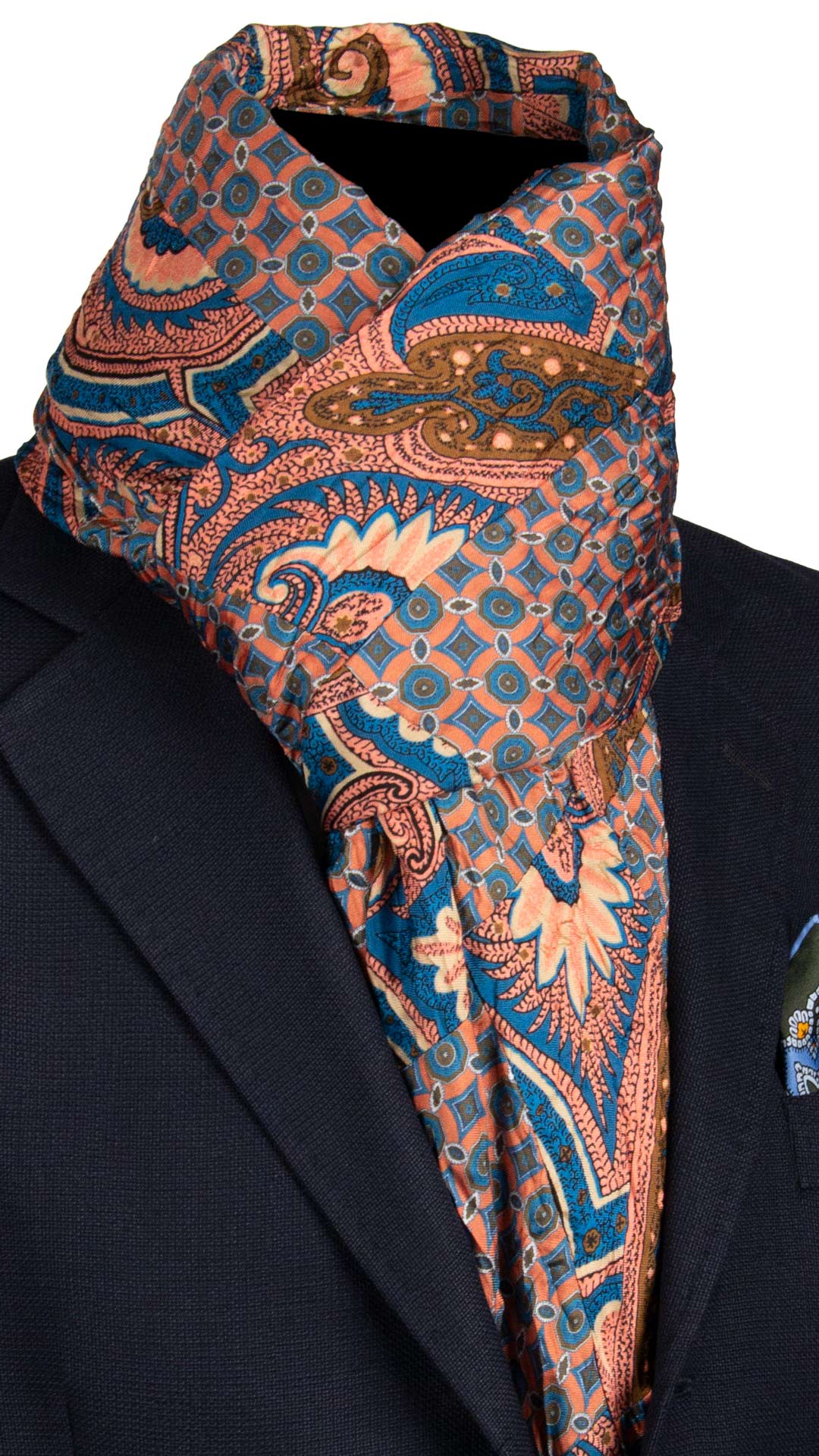 Sciarpa di Seta Rosa Salmone Vintage Patchwork Paisley Multicolor S715 Made in Italy Graffeo Cravatte