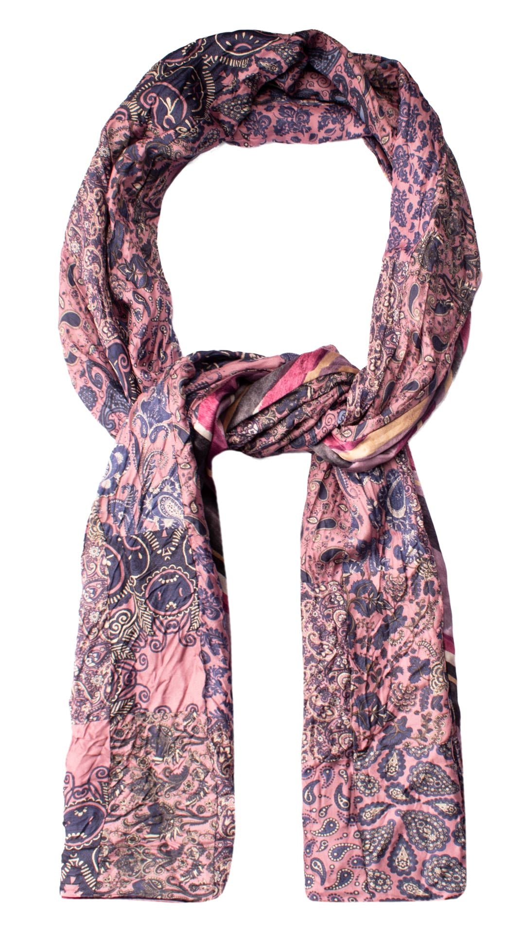 Sciarpa di Seta Rosa Vintage Patchwork Paisley Viola Bianco S706 Made in Italy Graffeo Cravatte Anello