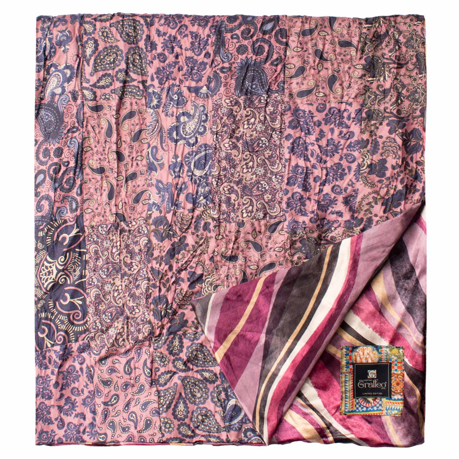 Sciarpa di Seta Rosa Vintage Patchwork Paisley Viola Bianco S706 Made in Italy Graffeo Cravatte Dettaglio