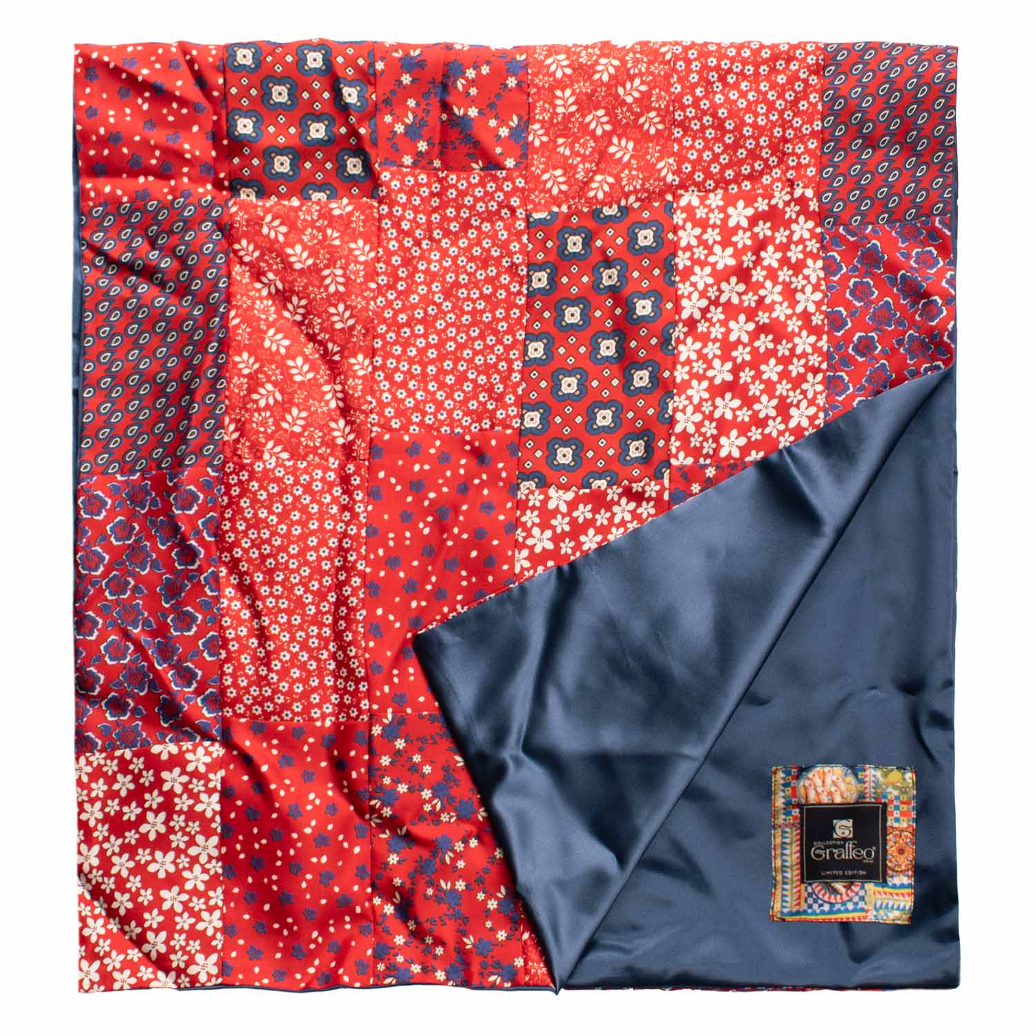 Sciarpa di Seta Rossa Patchwork a Fantasia Floreale Made in Italy Graffeo Cravatte Dettaglio