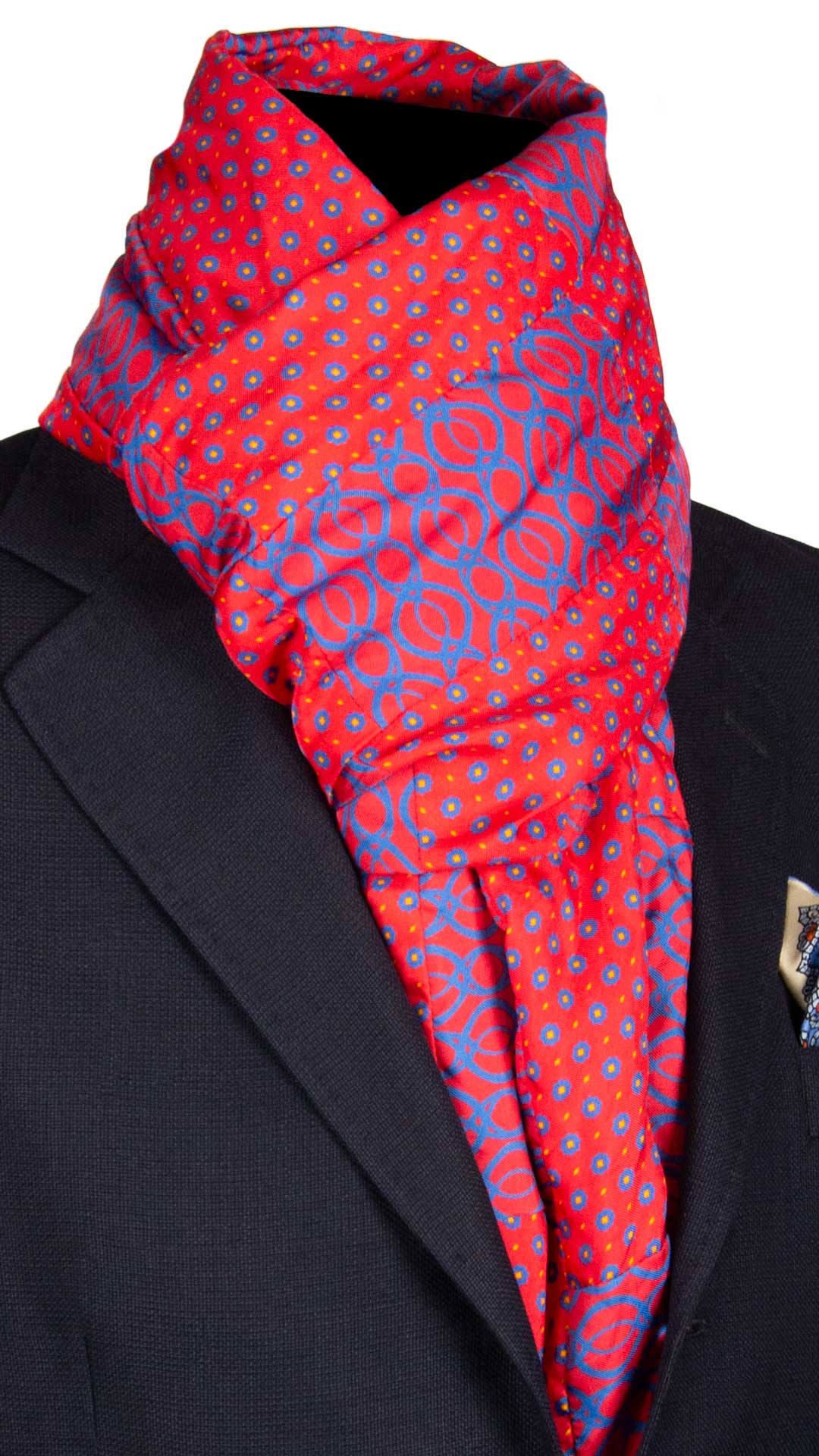 Sciarpa-di-Seta-Rossa-Vintage-Patchwork-Fantasia-Celeste-Giallo-S624