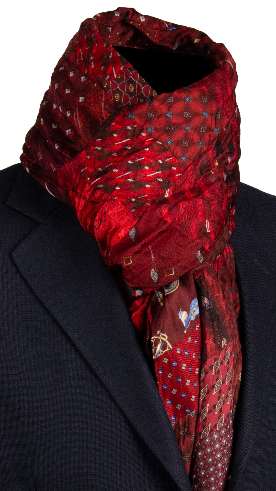 Sciarpa di Seta Rosso Bordeaux Micro Mosaico Vintage Patchwork Fantasia Multicolor S743 Made in Italy Graffeo Cravatte