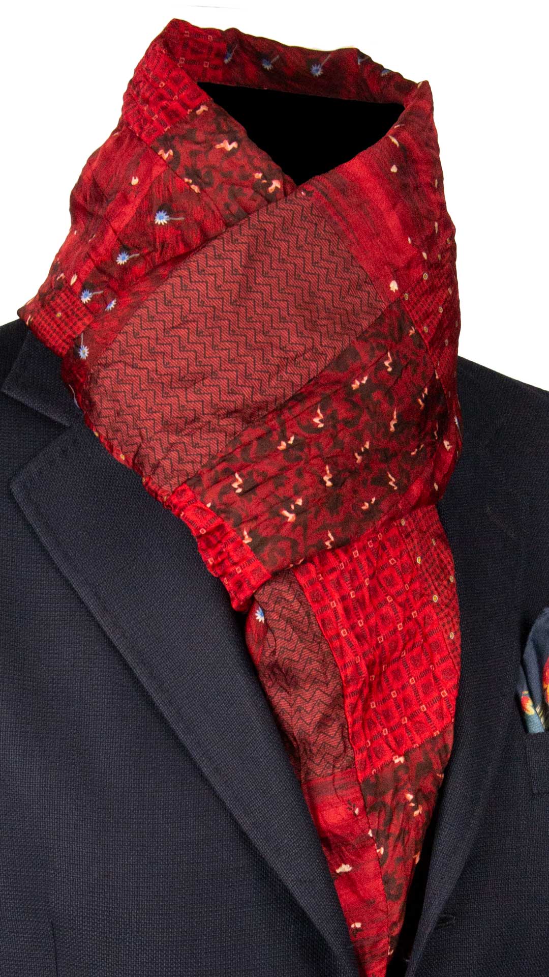 Sciarpa di Seta Rosso Bordeaux Vintage Patchwork Fantasia Multicolor S783 Made in Italy Graffeo Cravatte