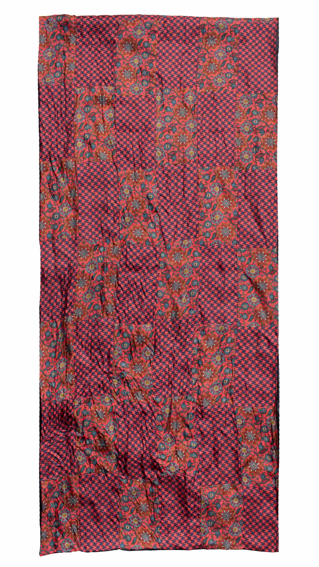 Sciarpa-di-Seta-Rosso-Corallo-Vintage-Patchwork-Fantasia-Multicolor- S695
Intera