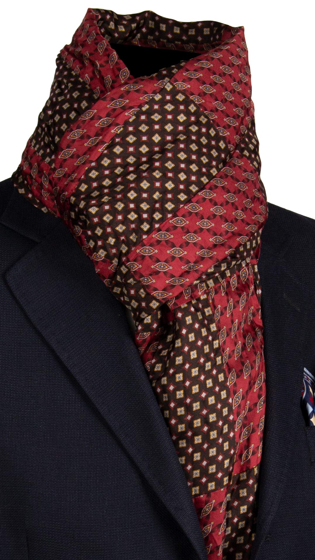 Sciarpa di Seta Rosso Marrone Vintage Patchwork Fantasia Multicolor S763 Made in Italy Graffeo Cravatte