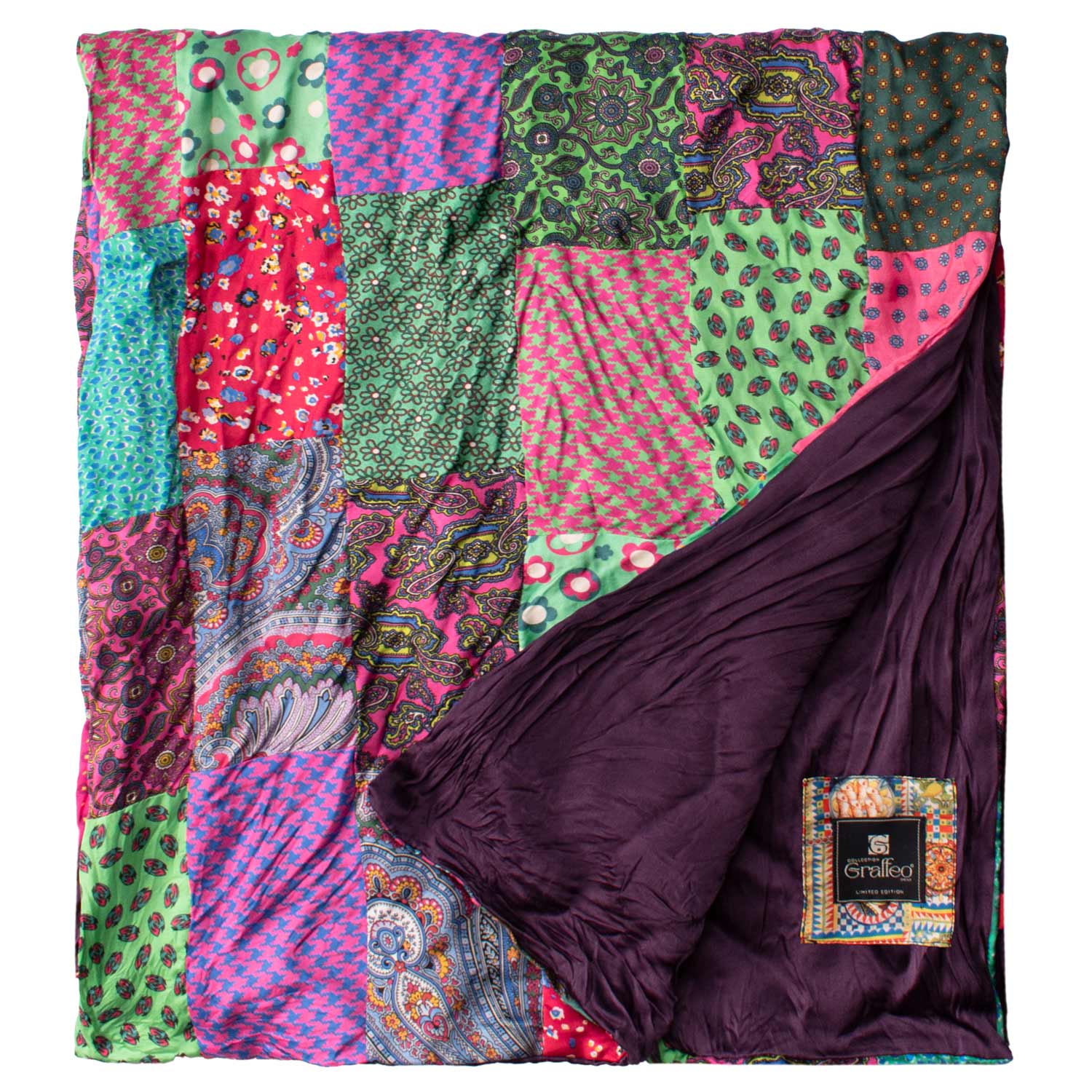Sciarpa-di-Seta-Verde-Fucsia-Vintage-Patchwork-Fantasia-Multicolor- S648
Dettaglio