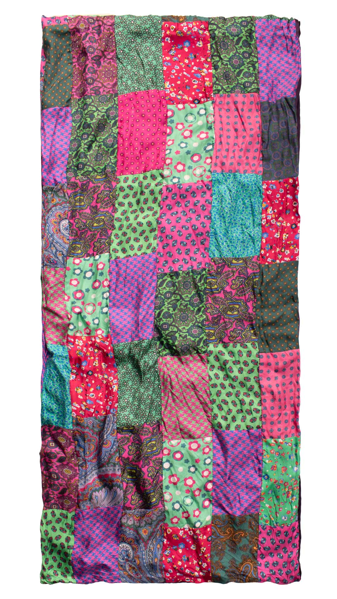 Sciarpa-di-Seta-Verde-Fucsia-Vintage-Patchwork-Fantasia-Multicolor- S648
Intera