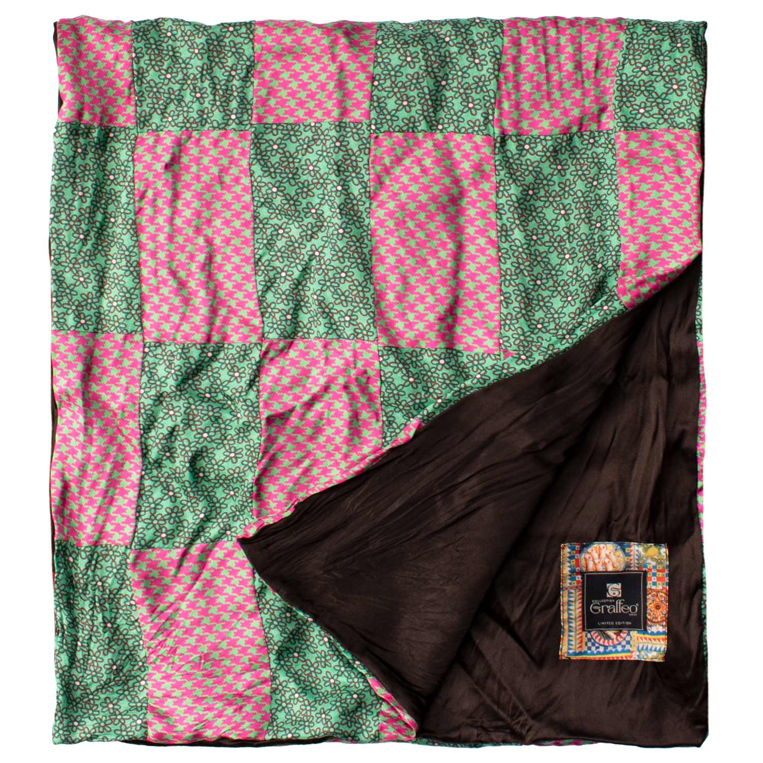 Sciarpa-di-Seta-Verde-Vintage-Patchwork-Fantasia-Fucsia-Bianca- S651
Dettaglio