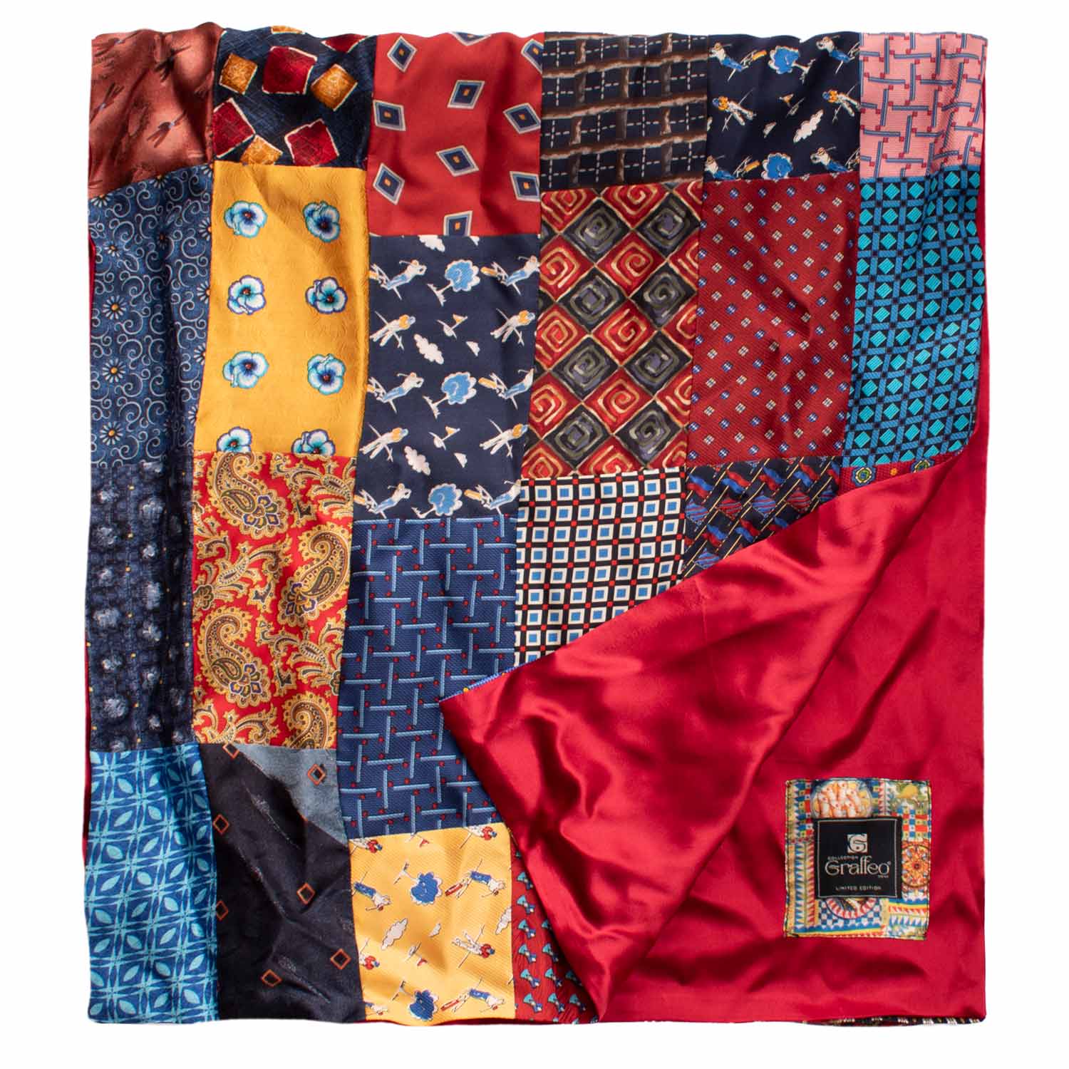 Sciarpa di Seta Vintage Patchwork Fantasia Multicolor Made in Italy Graffeo Cravatte Dettaglio